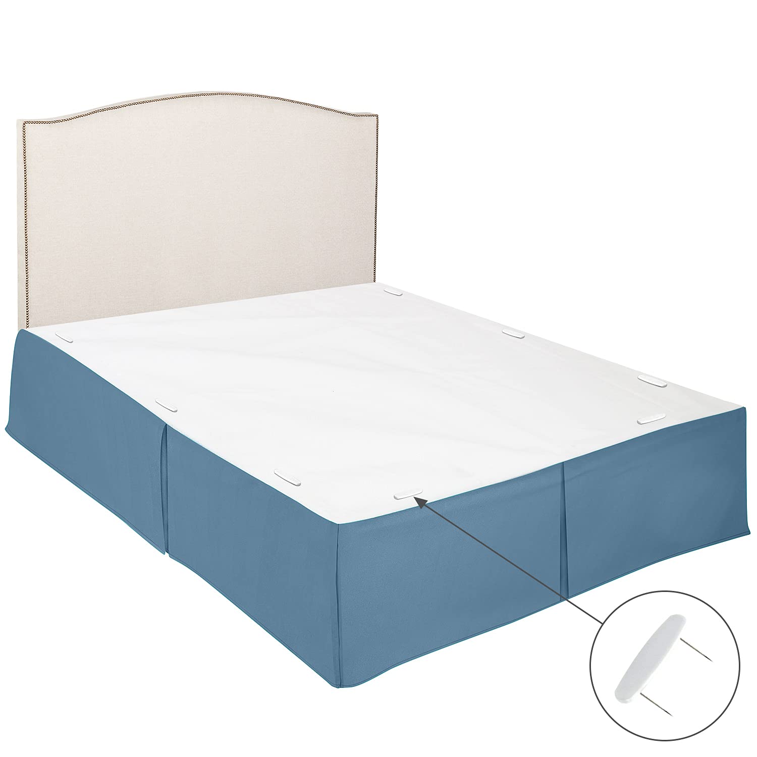 Clara Clark Pleated Bed Skirt 14 Inch Tailored Drop - Premium Microfiber Dust Ruffle with 8 Pins - King Size Bed Skirt in Blue Heaven - Perfect for Master Bedrooms & Guest Rooms
