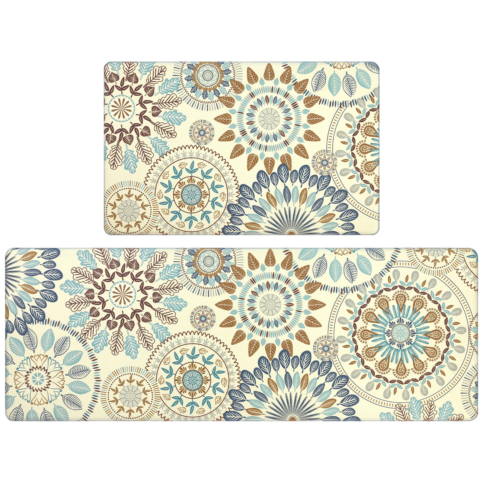 Boho Kitchen Rugs Set of 2 - Non-Slip Anti Fatigue Mats for Hard Floors, Waterproof Cushioned Standing Mats for Comfort - Perfect for Kitchens, Laundry Rooms & High-Traffic Areas
