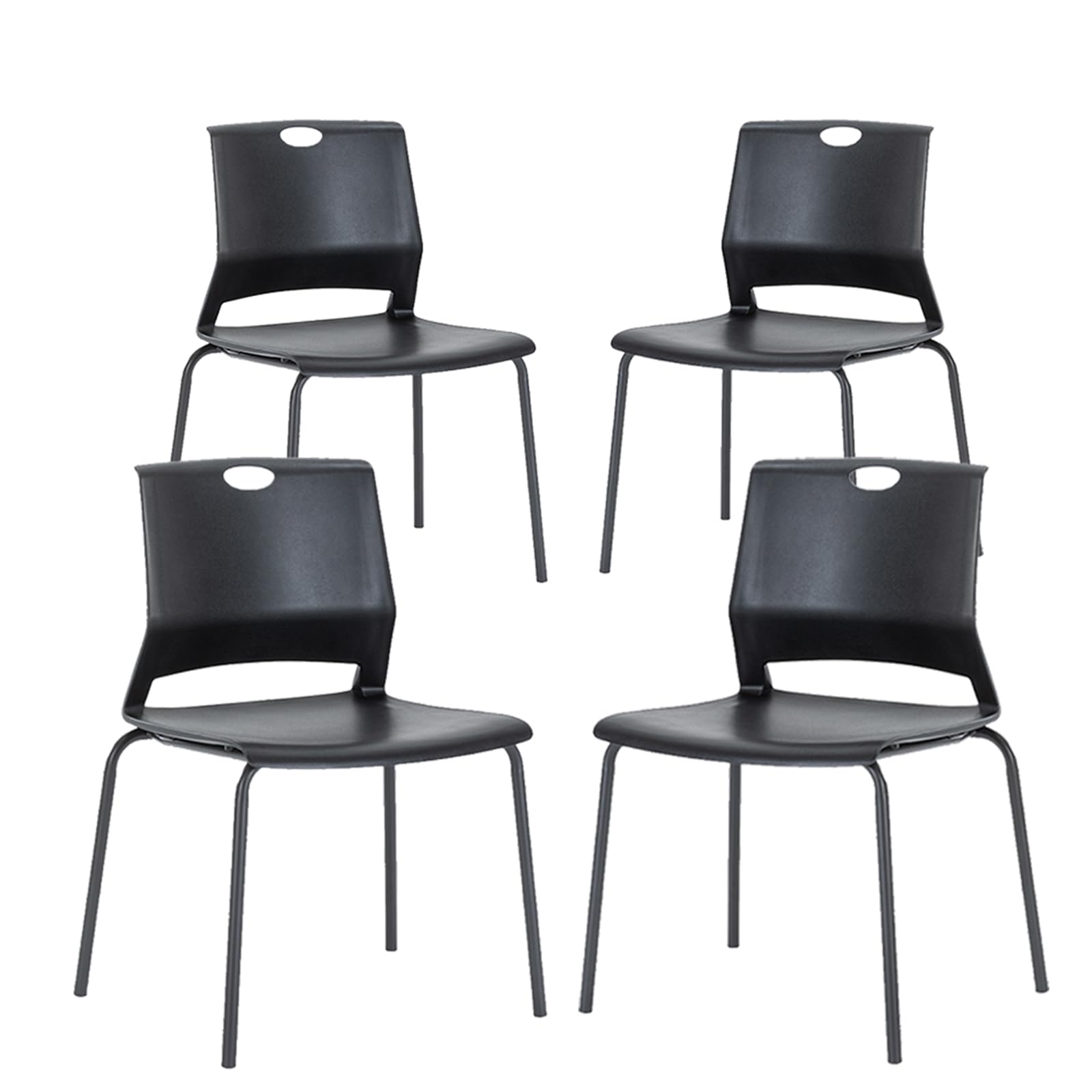 4-Pack Black Stackable Plastic Chairs - Modern Wide Seat Dining & Office Chairs for Conference Room, Church, Living Room, Waiting Area, Classroom | Perfect for Home, Office & Commercial Spaces