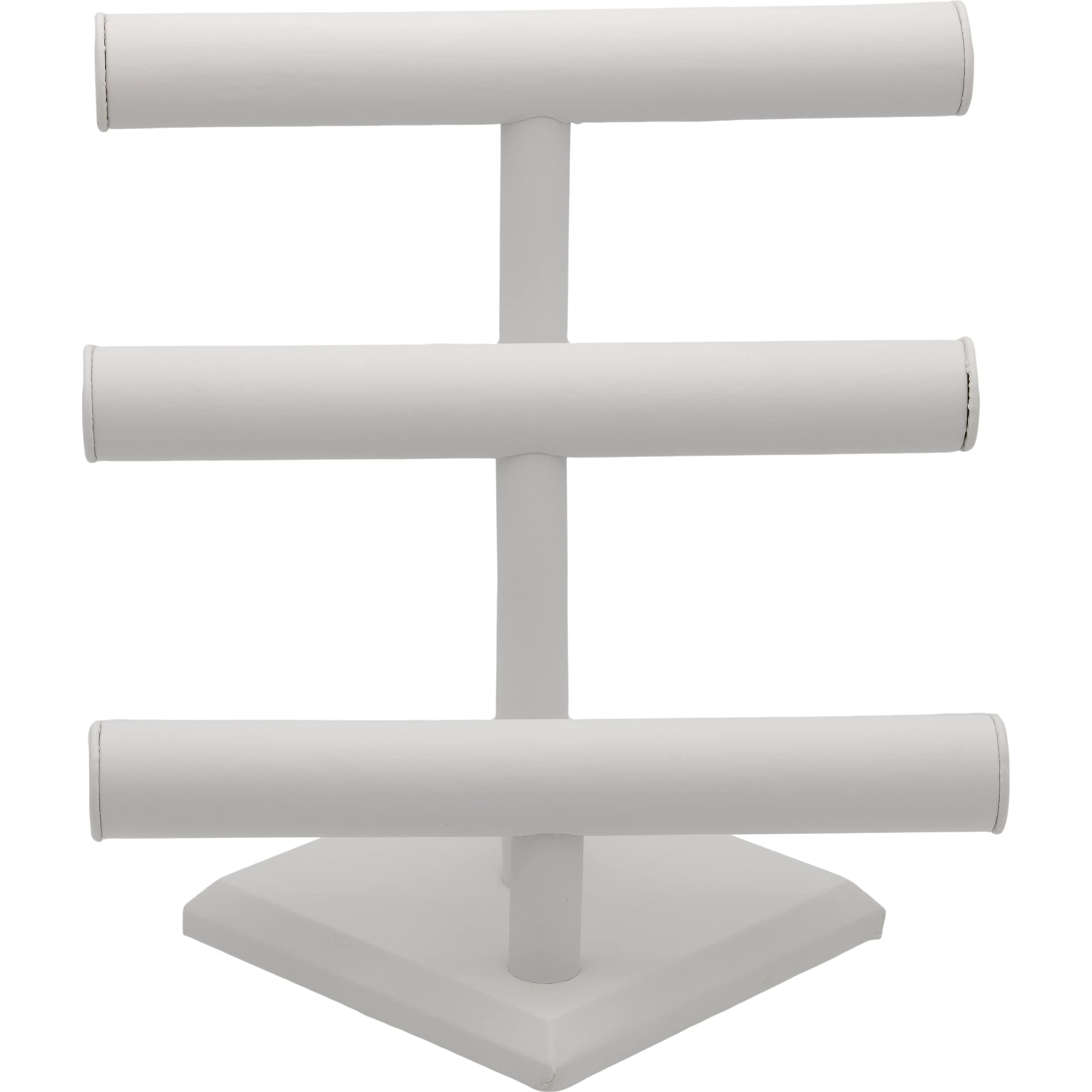 FindingKing 3-Tier White Leather Jewelry Display Stand - Elegant T-Bar Bracelet & Necklace Organizer for Boutique, Retail Store and Home Vanity Decor