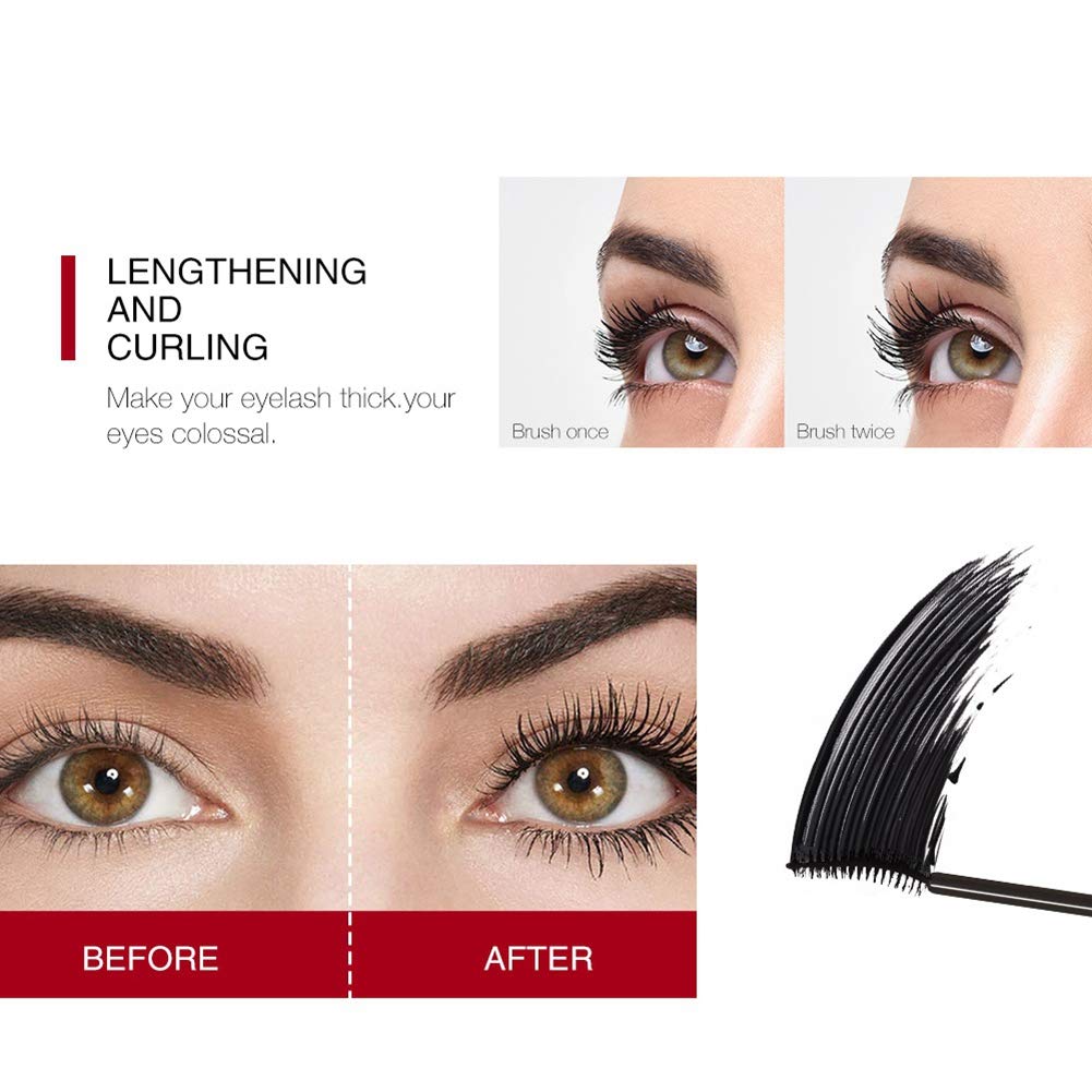 Waterproof Black Mascara - Long Lasting Silk Fiber Lash Mascara for Lengthening & Volumizing - Smudge Proof & Water Resistant - Perfect for Swimming, Workouts & All-Day Wear