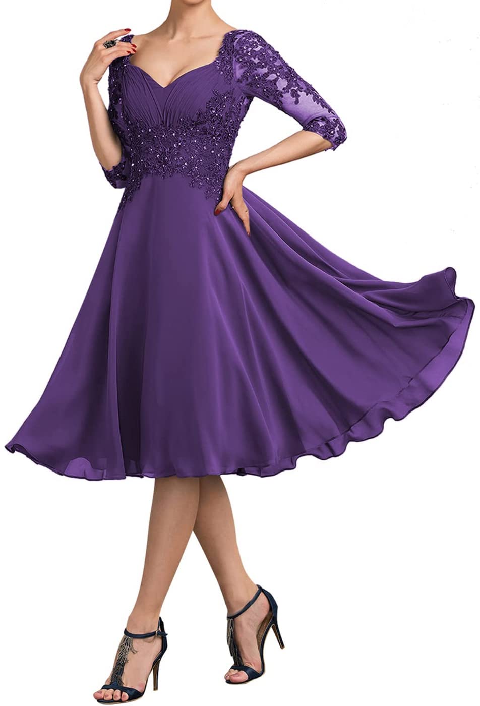 Plus Size Purple Mother of The Bride Dresses with Sleeves - Elegant Short Lace Formal Evening Gown for Wedding Guest - Size 24 - Perfect for Weddings, Parties & Special Occasions