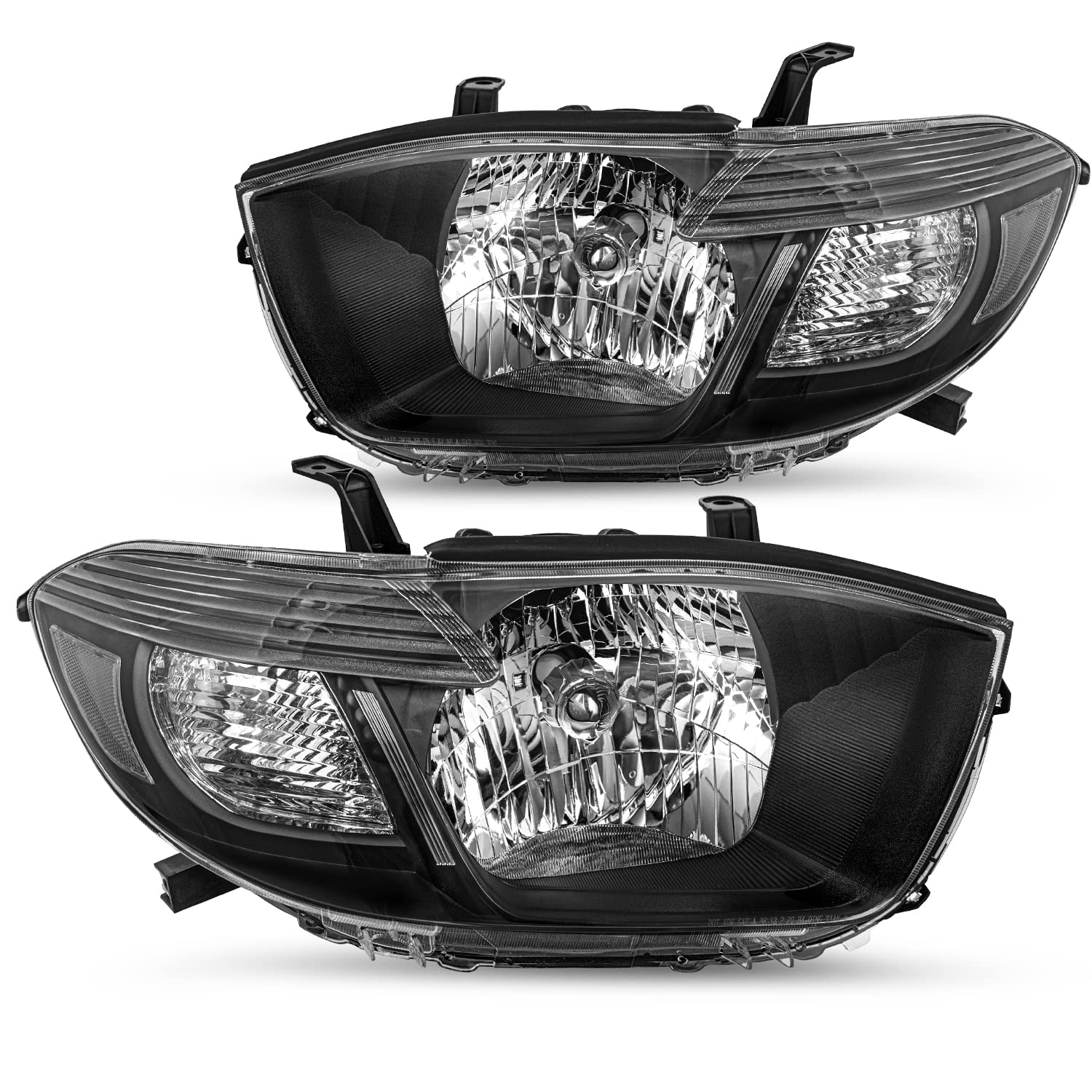 JSBOYAT Headlight Assembly Replacement for 2008-2010 Toyota Highlander - Driver & Passenger Side Headlamps (Black Housing, Clear Reflector) - Perfect for Night Driving & Foggy Conditions