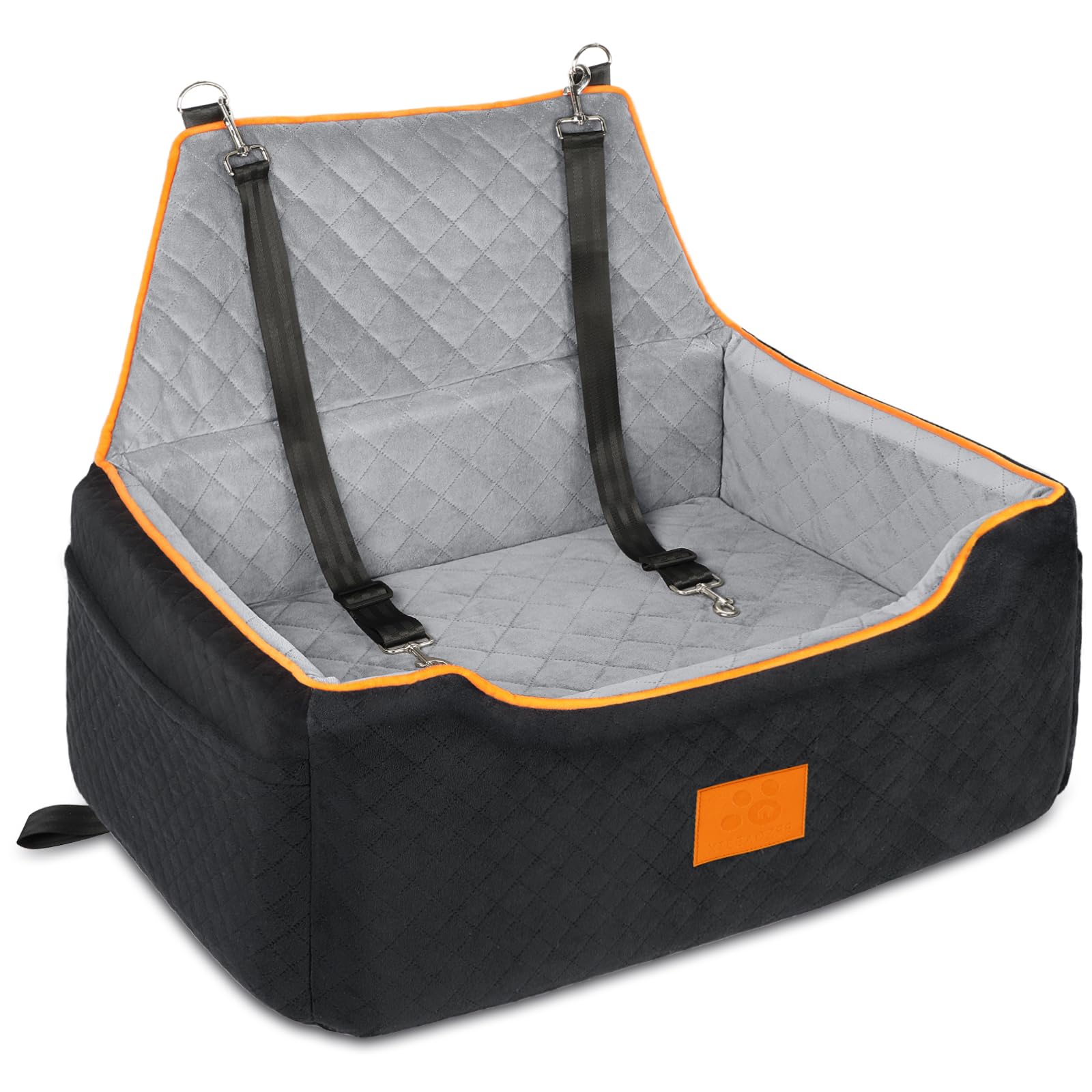Premium Dog Car Seat for Large & Medium Dogs - Washable & Detachable Pet Booster Seat for Dogs Under 55Lbs (Fits 2 Small Dogs) - Thick Comfort Cushion with Storage Pockets (Black/Gray) - Perfect for Road Trips & Daily Commutes