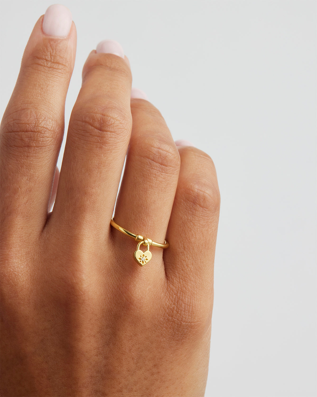 18K Gold Vermeil Crystal Lotus Heart Padlock Ring for Women - Elegant Jewelry Gift for Valentine's Day, Anniversary & Special Occasions