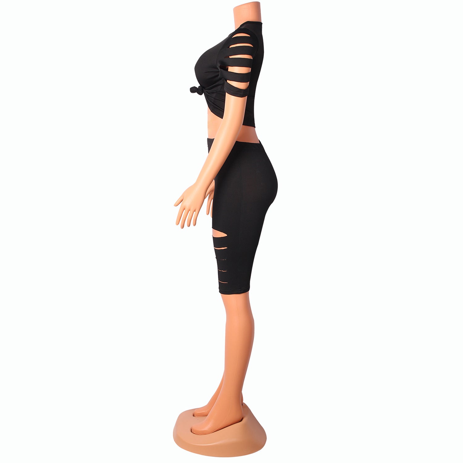 Trendy Casual Women's Sports Suit with Distressed Hole Design - Perfect for Gym, Yoga & Streetwear Fashion