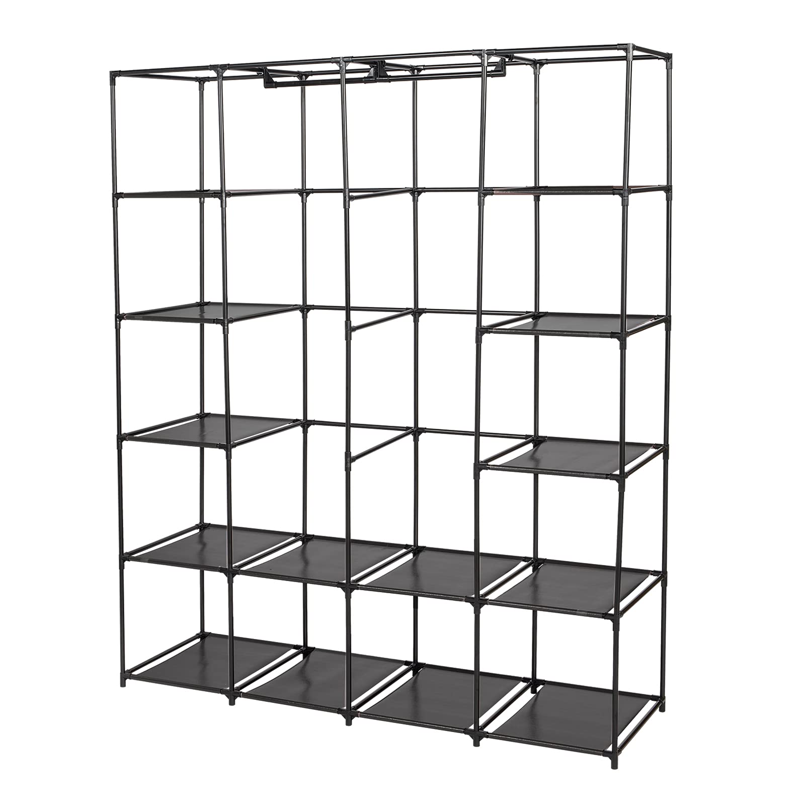 Bysesion GT1-JL Portable Closet Organizer with 14 Non-Woven Fabric Shelves - Easy Assembly Wardrobe Storage for Bedroom, Closet & Dorm - Black (Space Saving Clothes Organizer Solution)