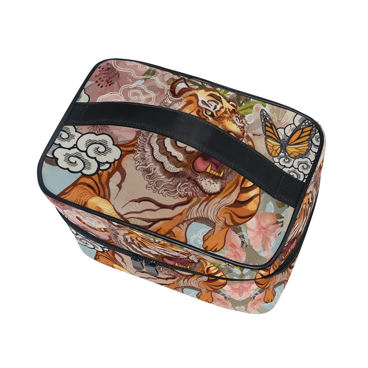 Tiger Jungle Floral Print Cosmetic Bag - Waterproof Makeup Organizer with Zipper for Women & Girls | Perfect for Travel, Gym, and Daily Essentials Storage
