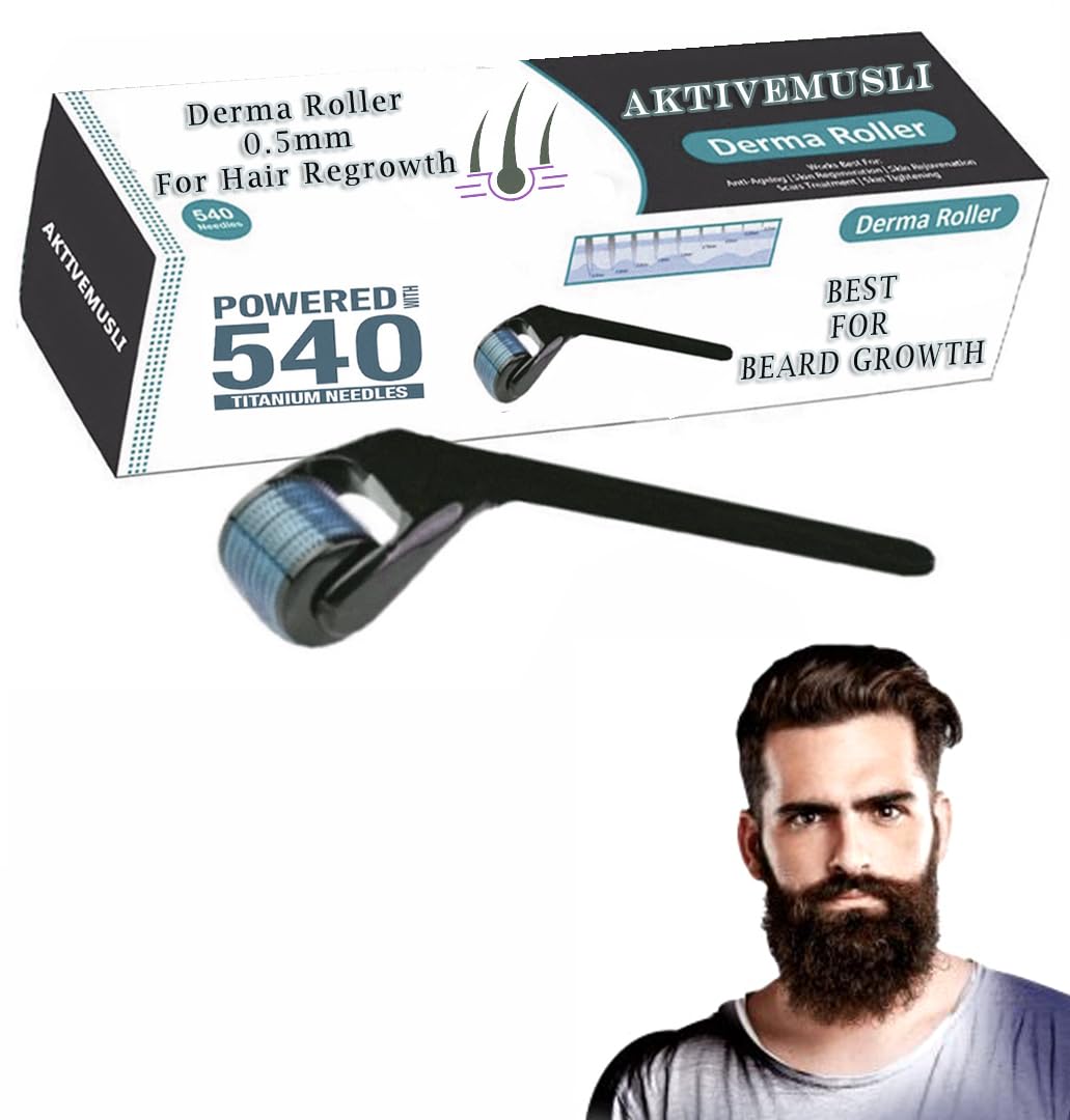540 Titanium Needle 0.5mm Hair Growth Roller for Thinning Hair - Stimulates Hair Follicles & Repairs Damaged Hair - Reduce Hair Loss & Promote Thicker Hair Growth - Easy to Use at Home for Men and Women