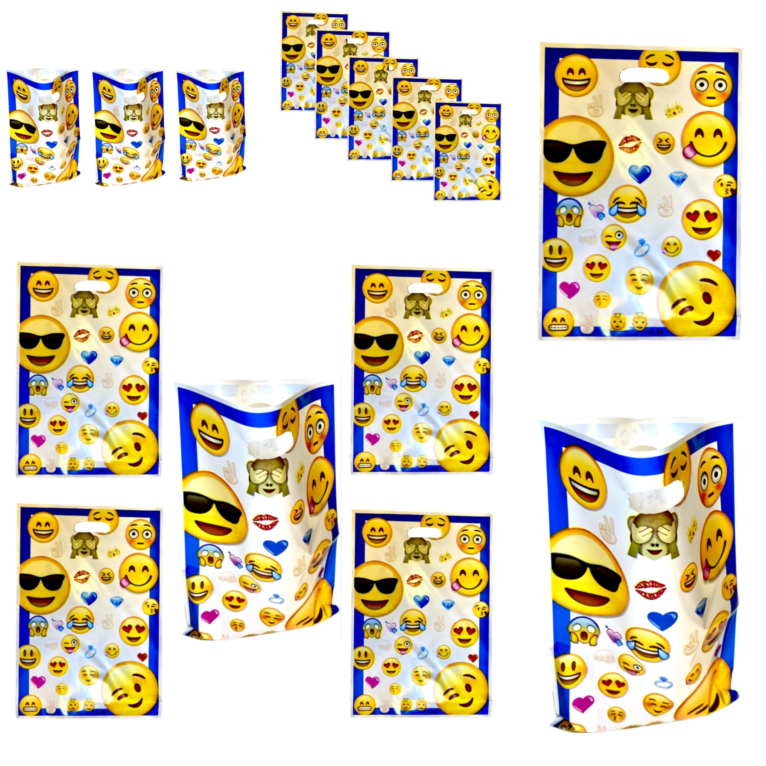 10 Pack Emoji Smiley Happy Birthday Party Favor Bags - 12