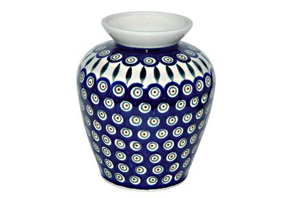 Handmade Blue Rose Polish Pottery Peacock Vase - Medium Size Ceramic Home Decor for Living Room, Dining Table & Wedding Centerpieces