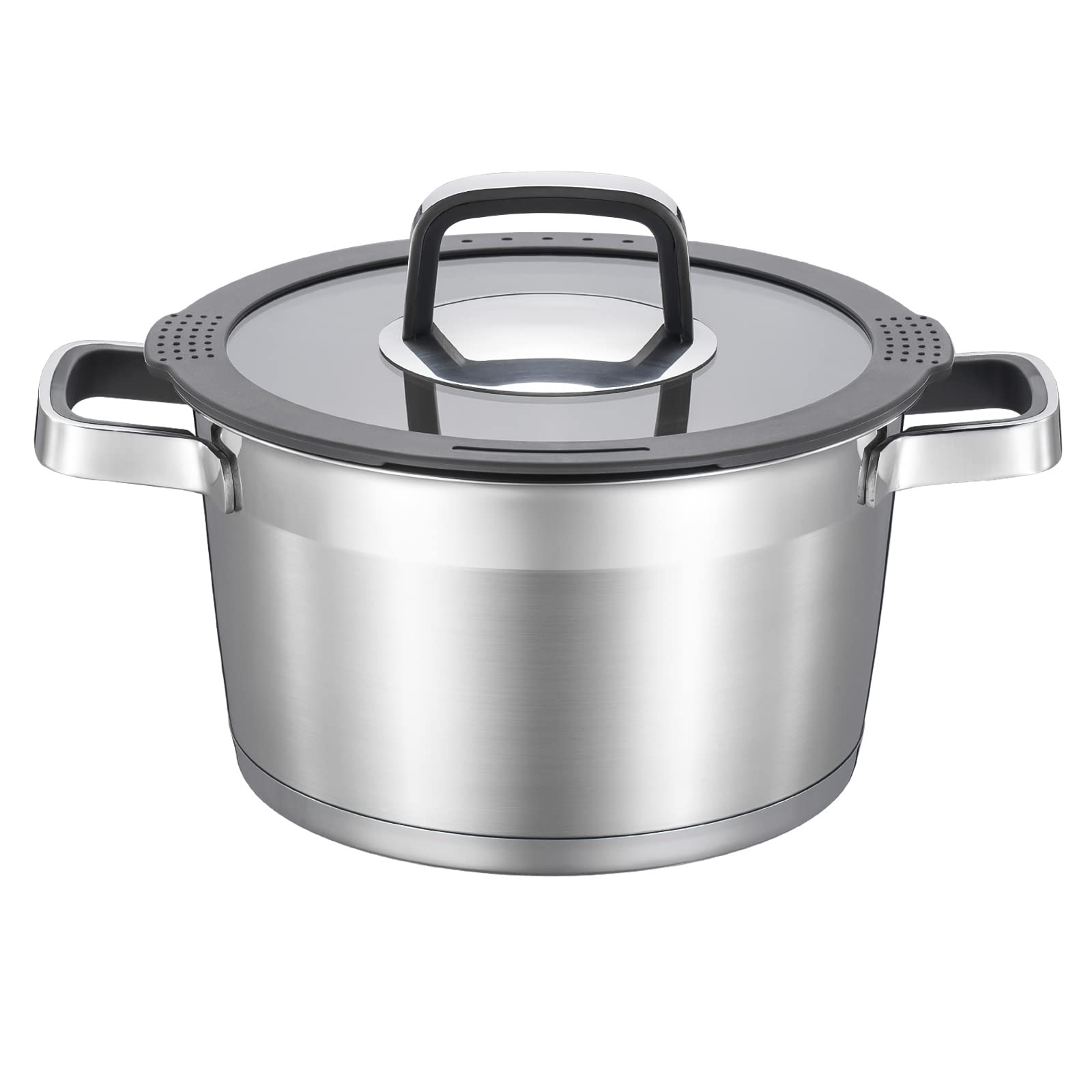 5 Quart Stainless Steel Stock Pot with Glass Lid - Healthy Nonstick Induction-Compatible Soup & Stew Pot for Home Cooking, Meal Prep, and Large Family Gatherings