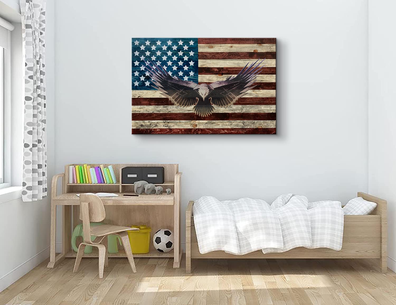 American Flag Wooden Wall Art - Handcrafted Eagle Military Decor Patriotic Wood Flag Poster for Home, Bedroom & Office - Ready to Hang (28''H x 40''W) - Perfect for Veterans Day, Independence Day & Patriotic Home Decor