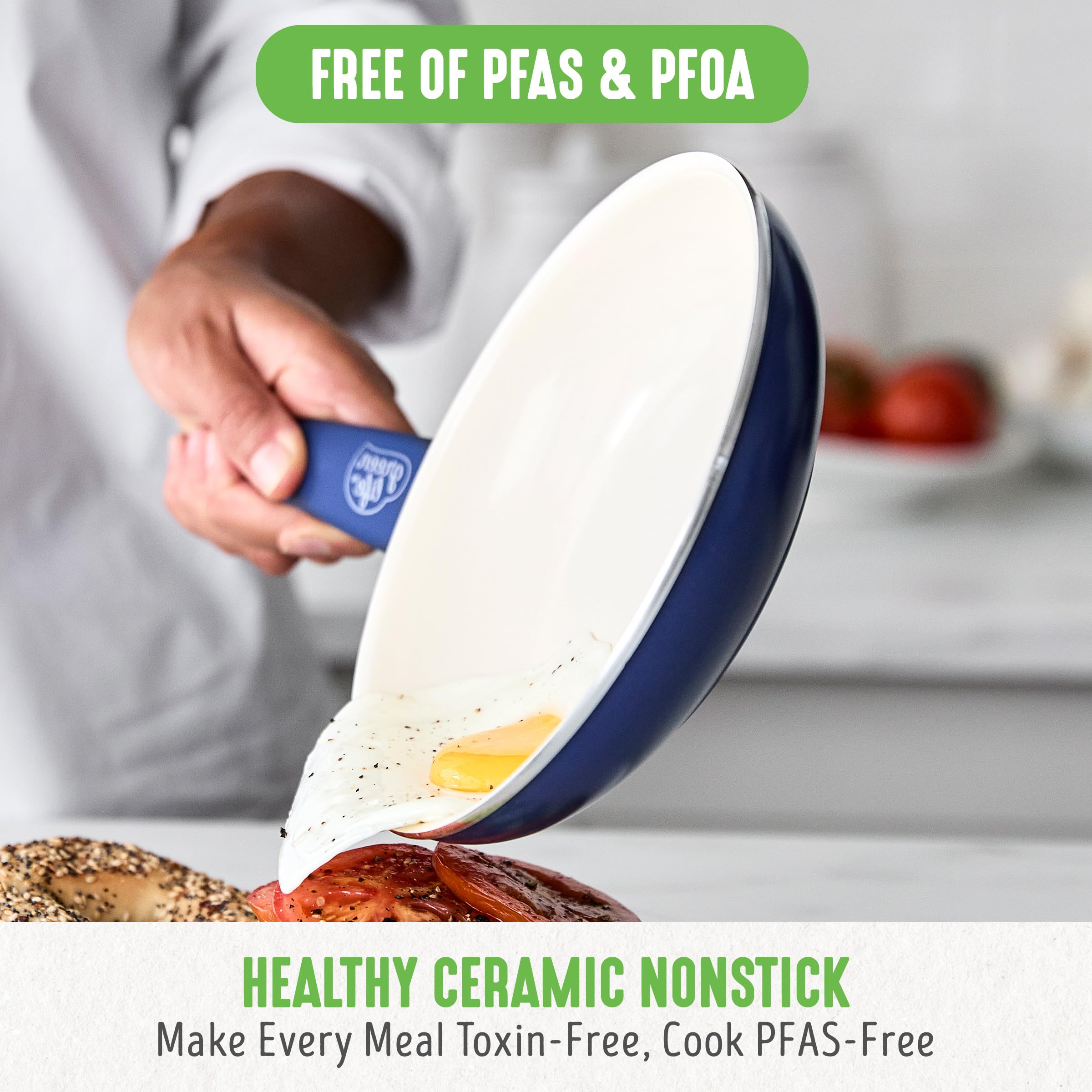 GreenLife Soft Grip 23-Piece Non-Toxic Ceramic Cookware Set - PFAS & PFOA Free Pots & Pans with Even Heat Distribution, Warp Control & Easy Cleaning - Oven & Dishwasher Safe Blue Kitchenware for Healthy Cooking, Baking & Frying