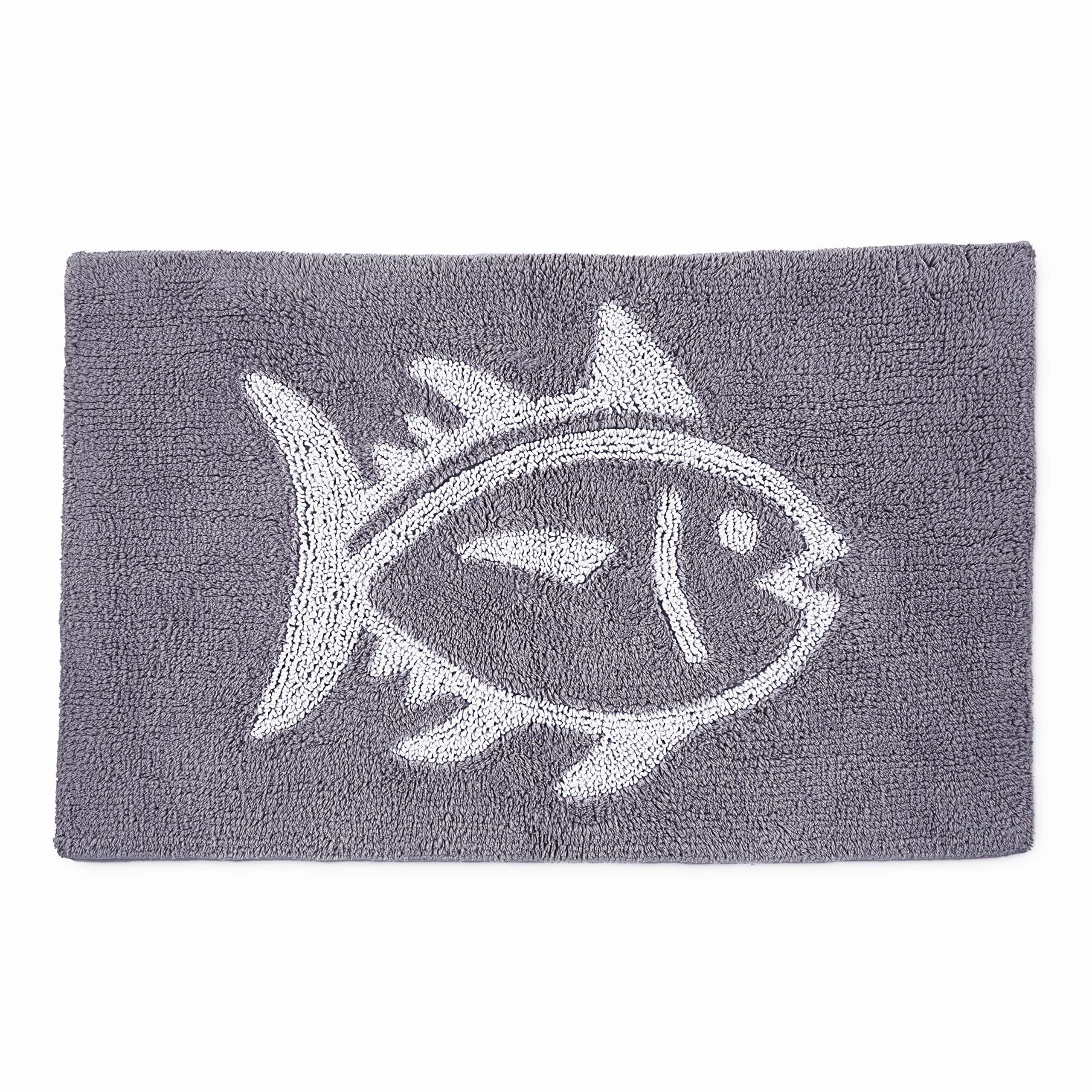 Southern Tide 7132578 Skipjack Cotton Reversible Absorbent 20x32 Inch Bath Rug - Soft Non-Slip Bathroom Mat for Shower, Tub & Vanity Areas - Gray