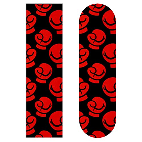 Premium Skateboard Grip Tape - Black & Red Boxing Gloves Design | Anti-Slip Sandpaper Sticker for Longboards & Skateboards | Perfect for Street Skating, Tricks & Board Customization