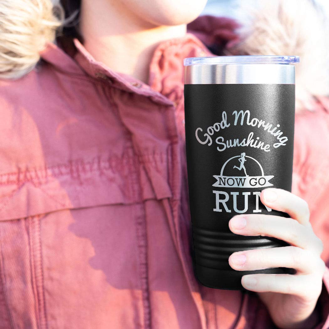 20oz Double Insulated Stainless Steel Tumbler for Running & Workouts - Leakproof Travel Mug with Lid - Perfect for Morning Jogging, Gym & Outdoor Activities - Black