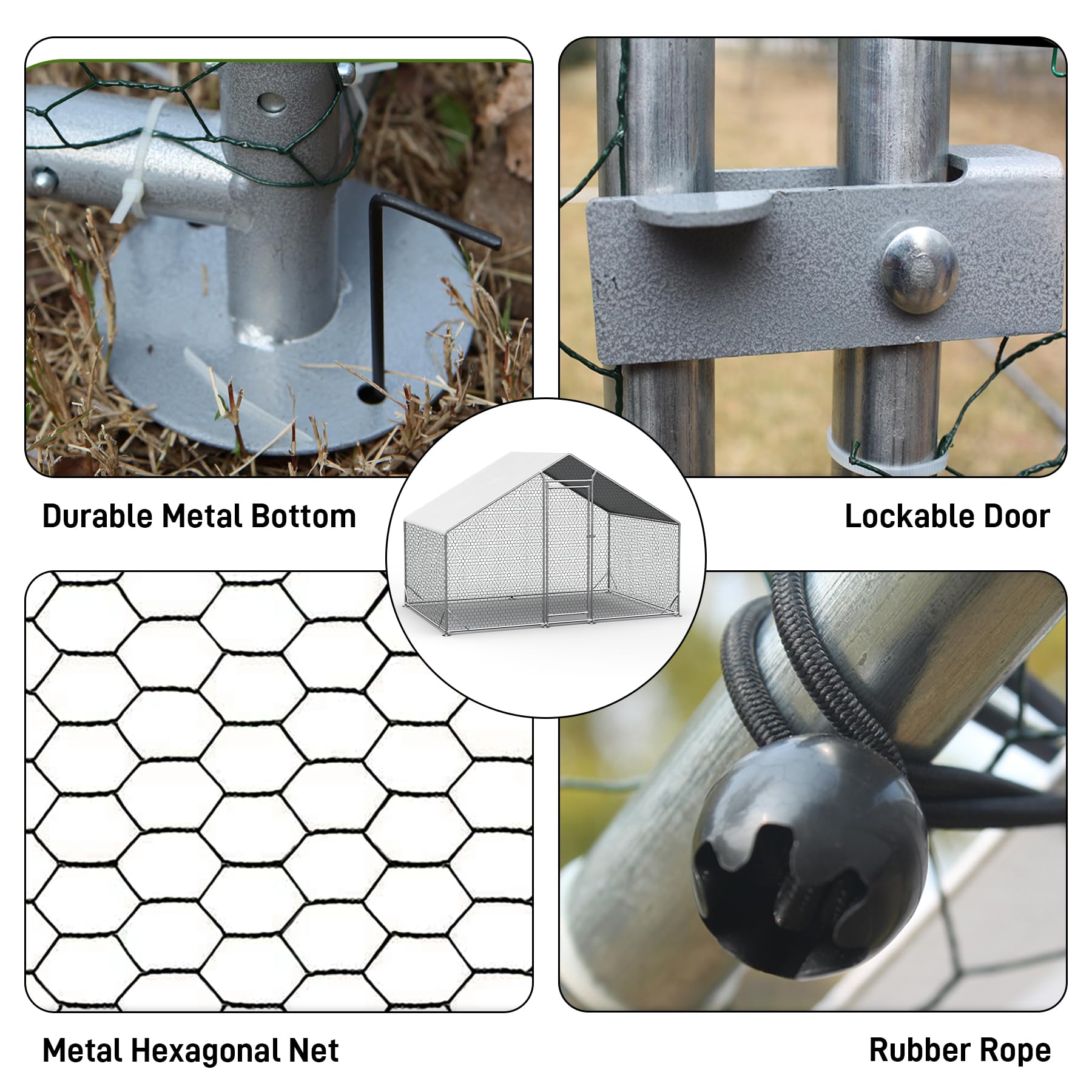 OUYESSIR Large Walk-in Metal Chicken Coop with Waterproof Spire Roof - 10'L x 6.6'W x 6.56'H Silver Outdoor Poultry Cage for Chickens, Rabbits & Ducks - Durable Backyard Farm Habitat for Small Animals & Poultry Protection