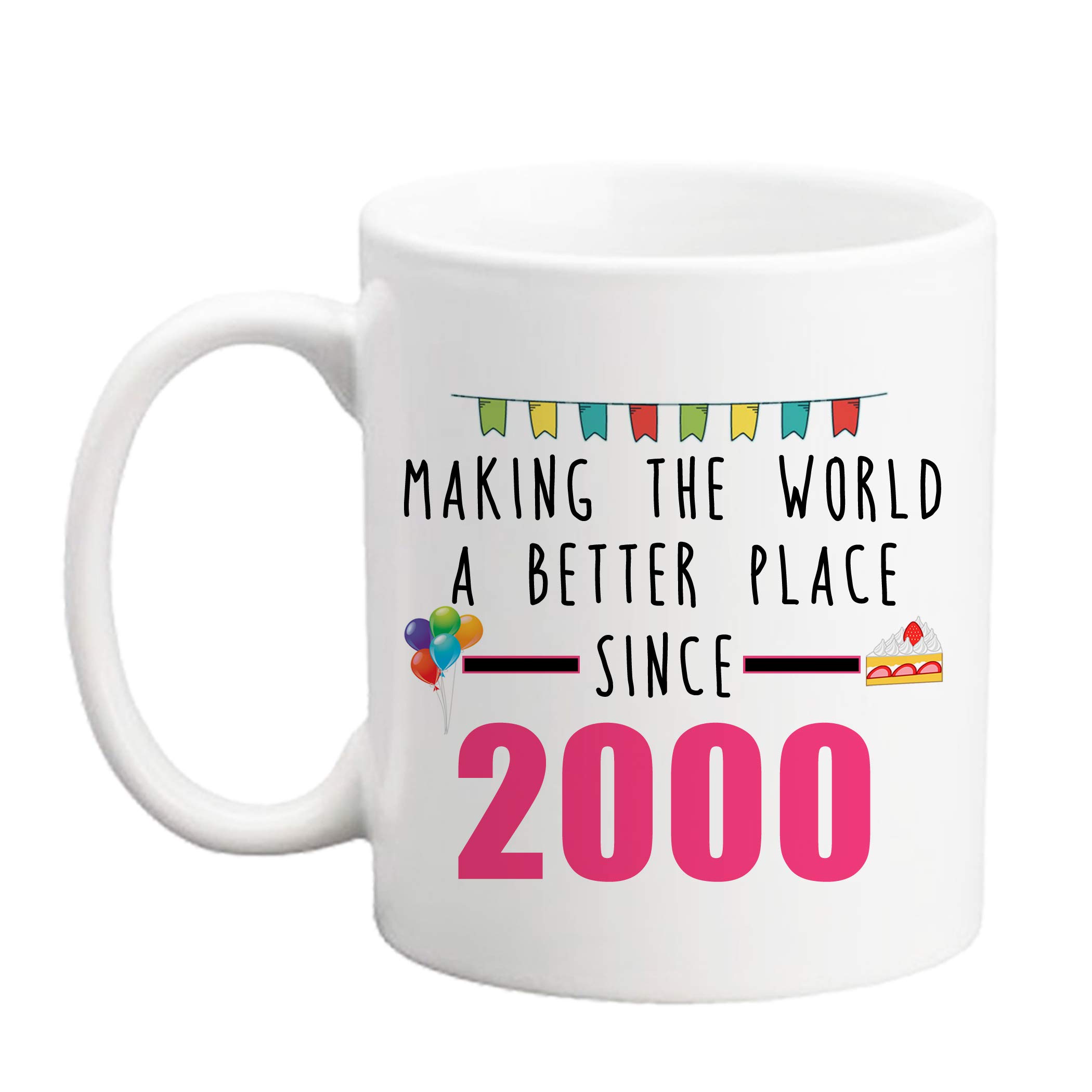 LXQM 21st Birthday Gifts for Women - 11 oz Coffee Mug with 'Making The World A Better Place Since 2000' Design - Perfect 21st Birthday Present for Wife, Grandma, Mom, Daughter, Sister, Friend or Boss - Great for Coffee, Tea, Hot Chocolate & Office Use