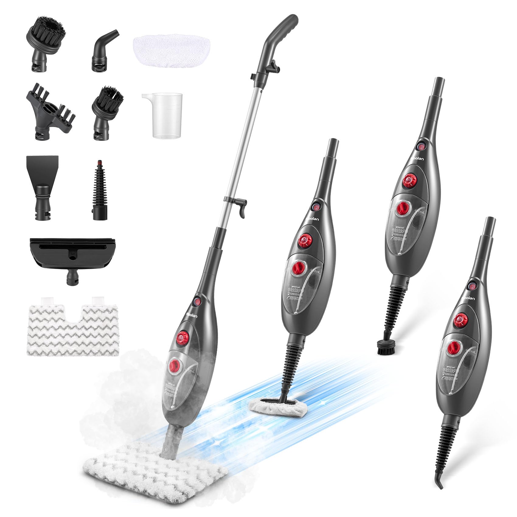 MOOLAN 10-in-1 Steam Mop with Detachable Handheld Unit - Multi-Surface Cleaner for Hardwood, Tile, Laminate Floors, Windows & Walls - Perfect for Whole Home Deep Cleaning & Sanitizing
