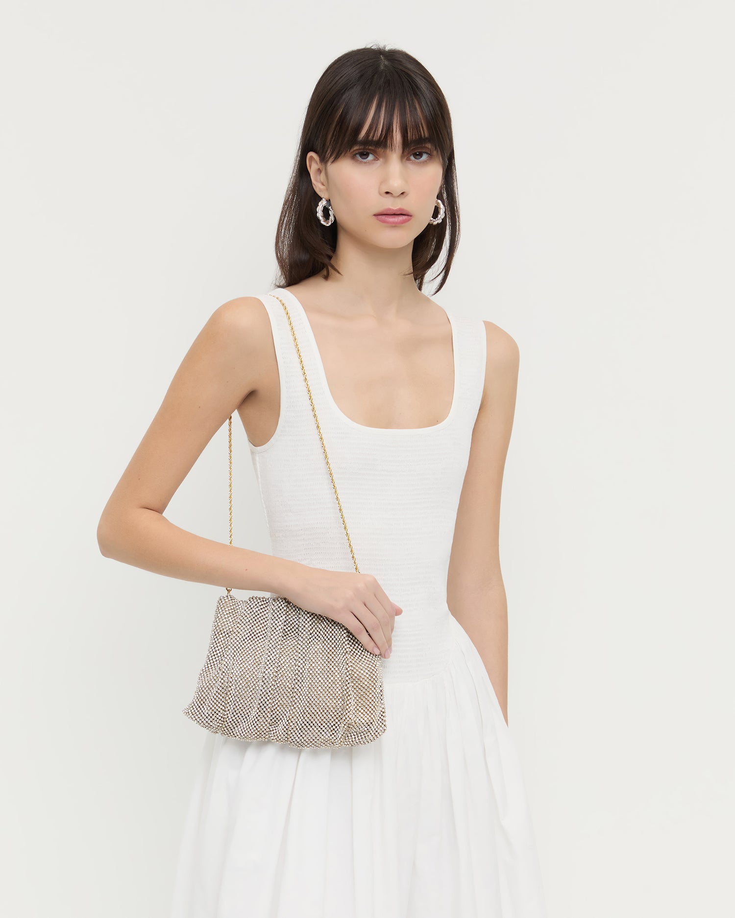 Ember Gold Diamante Gathered Clutch Bag for Women - Elegant Evening Clutch with Rhinestone Detailing - Perfect for Weddings, Parties & Special Occasions