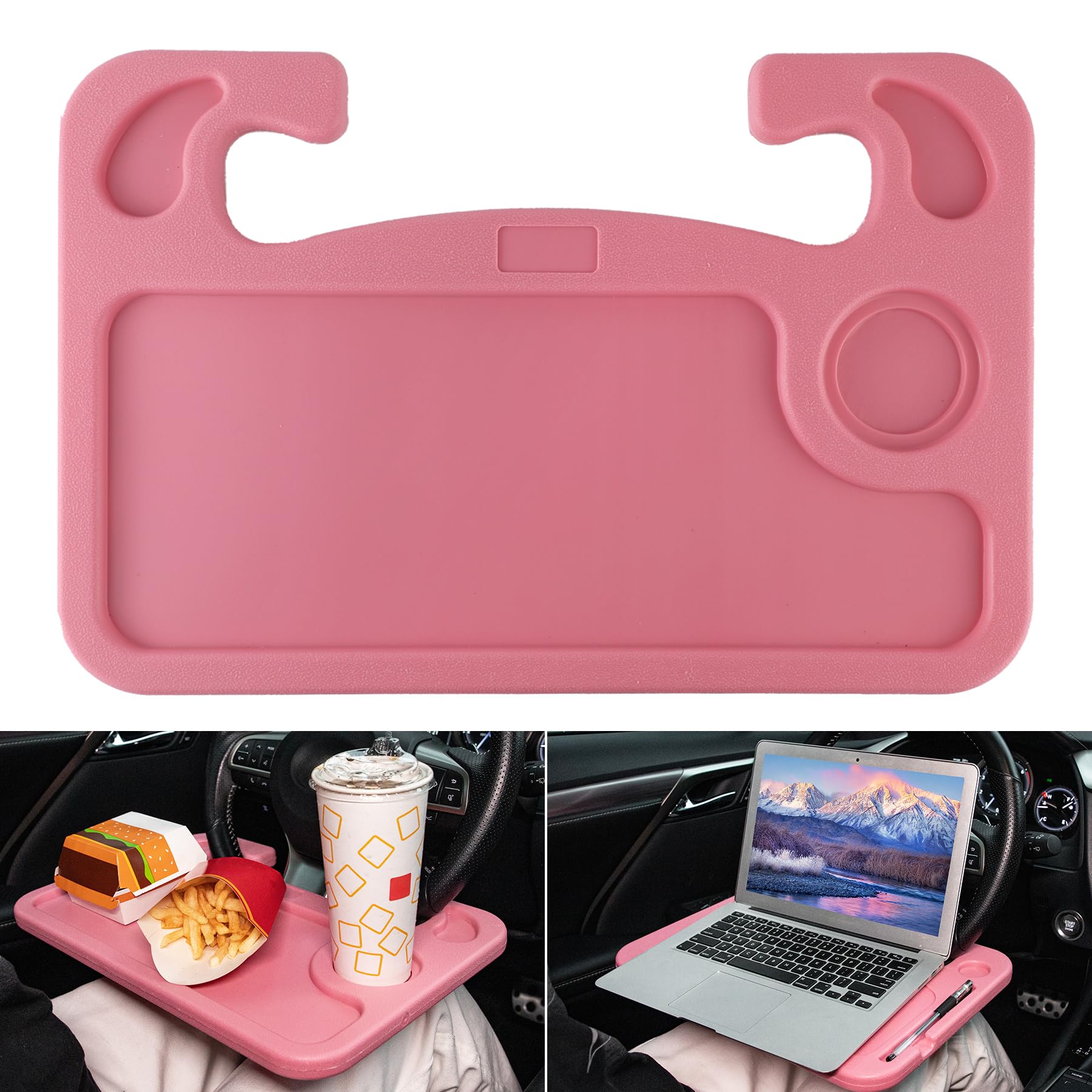 JUSTTOP Pink Car Steering Wheel Desk Tray - Portable Travel Car Accessory, Multipurpose Stand for Eating, Working & Laptop Use - Perfect for Road Trips & Commuting