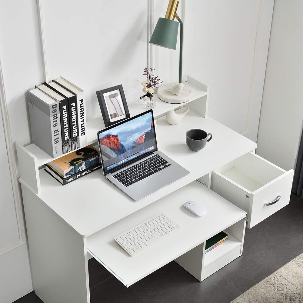 ROCKPOINT Axess White Under Desk Keyboard Tray with Storage Drawer - Ergonomic Computer Keyboard Holder for Home Office, Bedroom, Study Desk - Perfect for Remote Work, Online Classes & Homework Organization