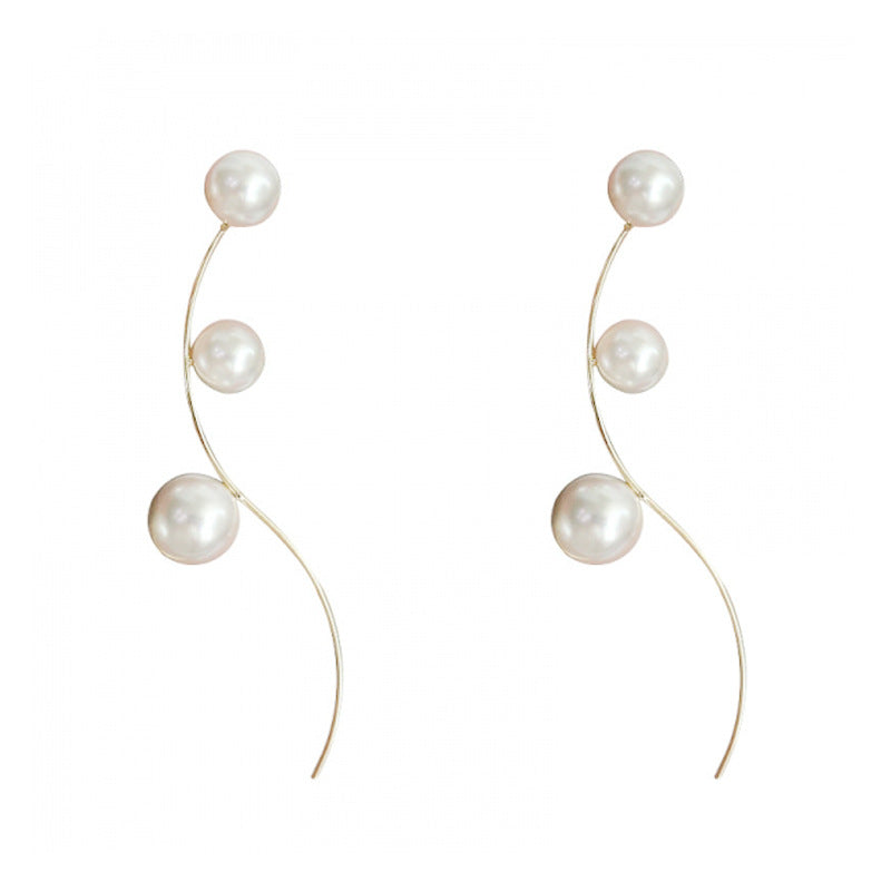 Elegant Classic Curve Pearl Long Drop Earrings for Women | HE10215 | Perfect for Weddings, Parties & Formal Events