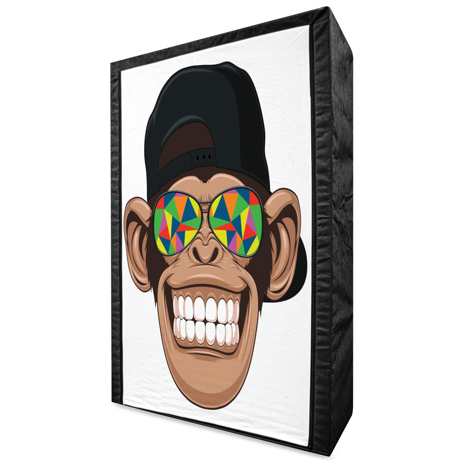 Ambesonne Cartoon Portable Fabric Wardrobe - Fun Hipster Monkey with Colorful Sunglasses & Hat Rapper Hippie Ape Art - 42.5
