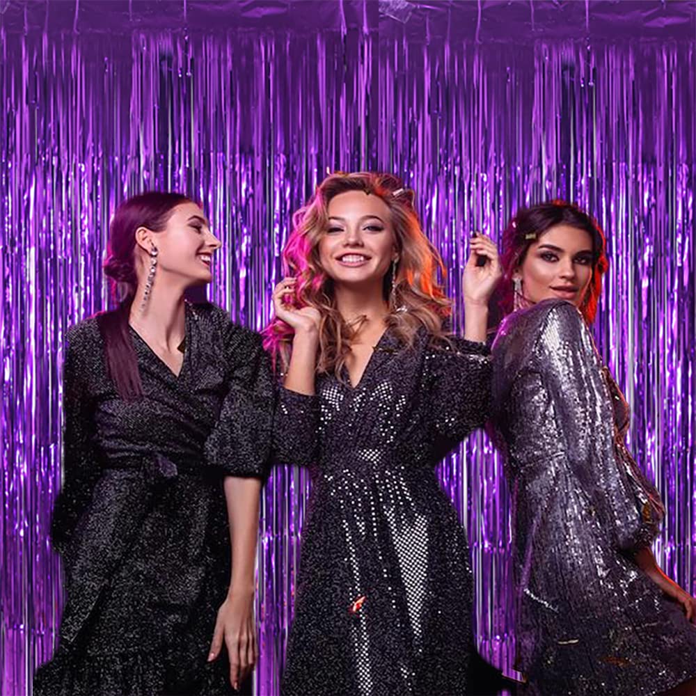 6.5x6.5 ft Purple Foil Fringe Curtain Backdrop - Pack of 2 | Tinsel Streamers for Birthday, Bachelorette Party Decor & Photo Booth Props | Perfect for Wedding, Baby Shower, and Holiday Celebrations