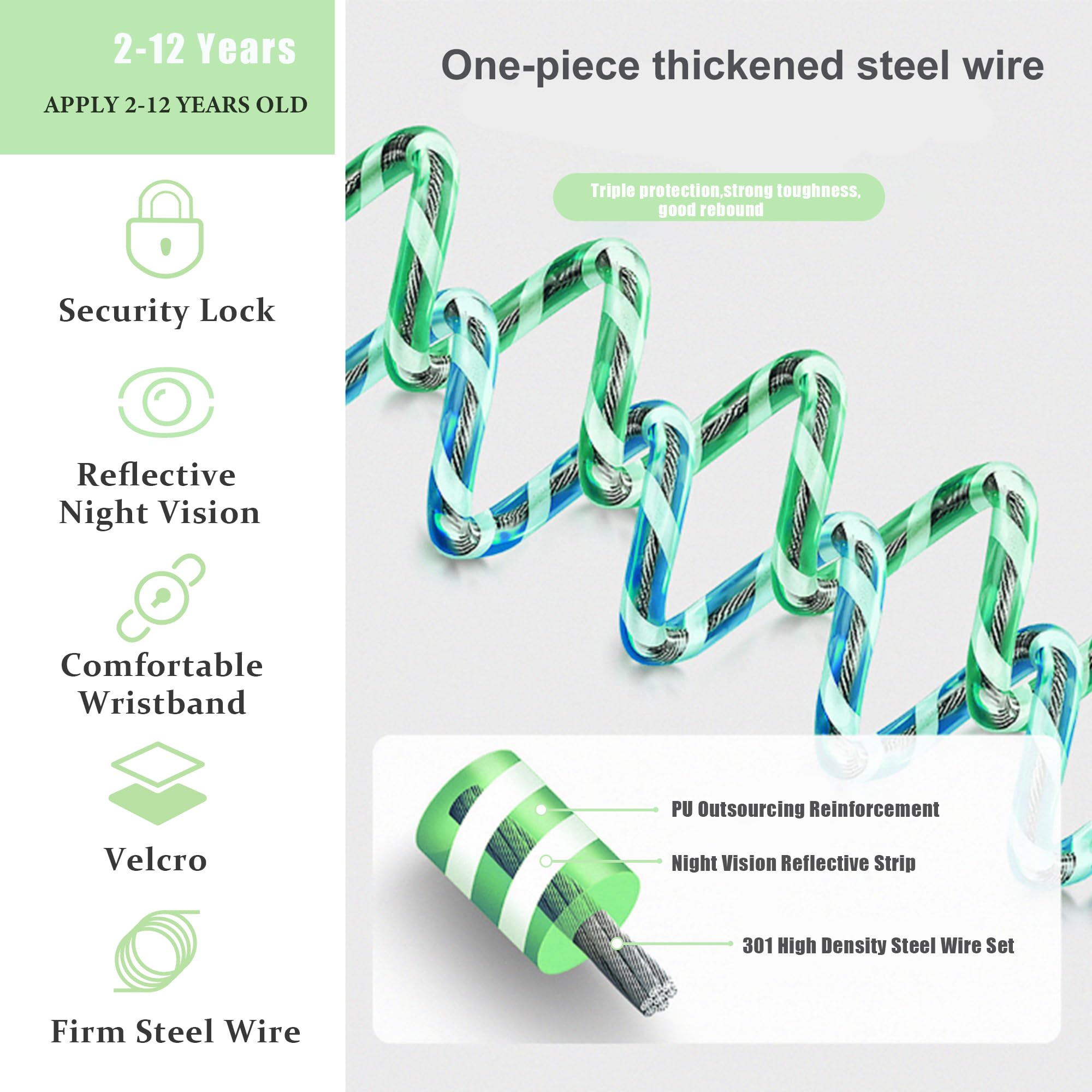 WSZCML Anti-Lost Wrist Link for Toddlers - Adjustable Child Safety Leash with Induction Lock & Reflective Strip | 6.56ft Walking Harness for Babies & Kids | Perfect for Supermarkets, Malls, Airports, Amusement Parks, Zoos & Family Travel (Green)
