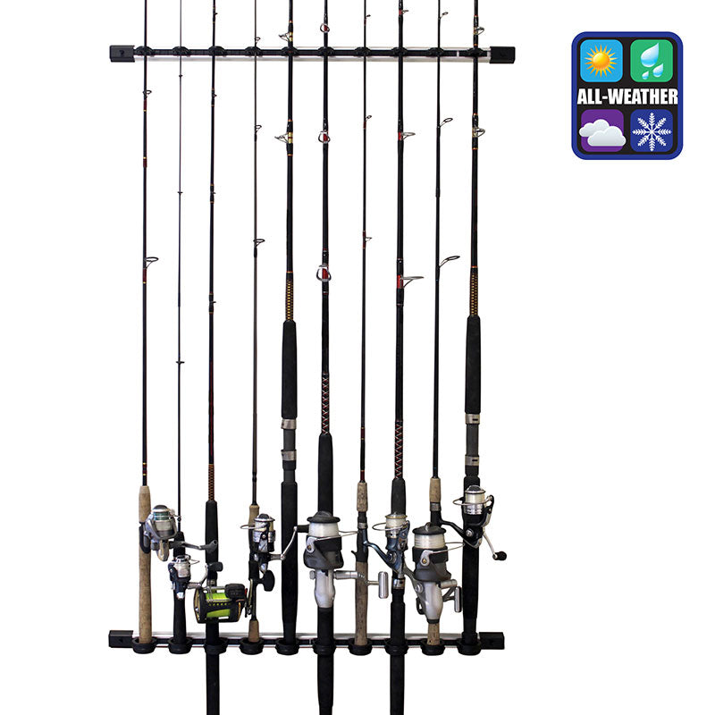 10-Rod Wall or Ceiling Mounted Fishing Rod Holder - Perfect for Garage, Basement & Boat Storage Organization