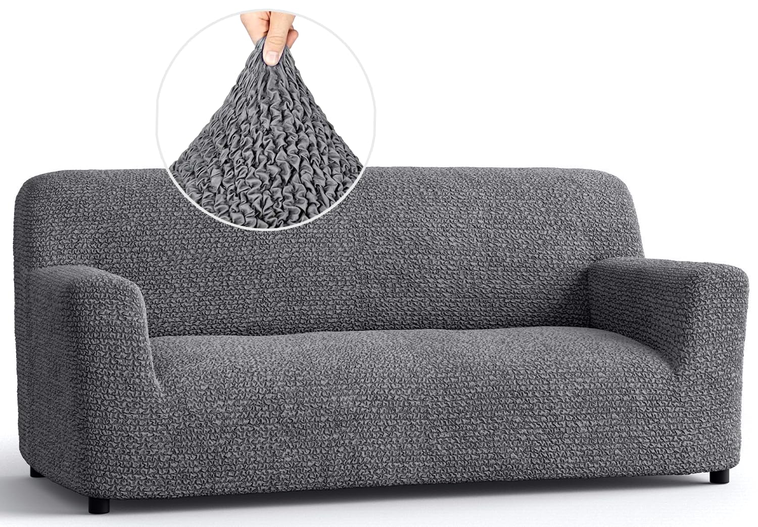 PAULATO BY GA.I.CO. Stretch Sofa Slipcover - 1-Piece Form-Fitting Couch Cover with Soft Microfiber Fabric, Washable Pet-Friendly Furniture Protector in Dark Grey - Perfect for Living Room, Family Room & Pet Owners