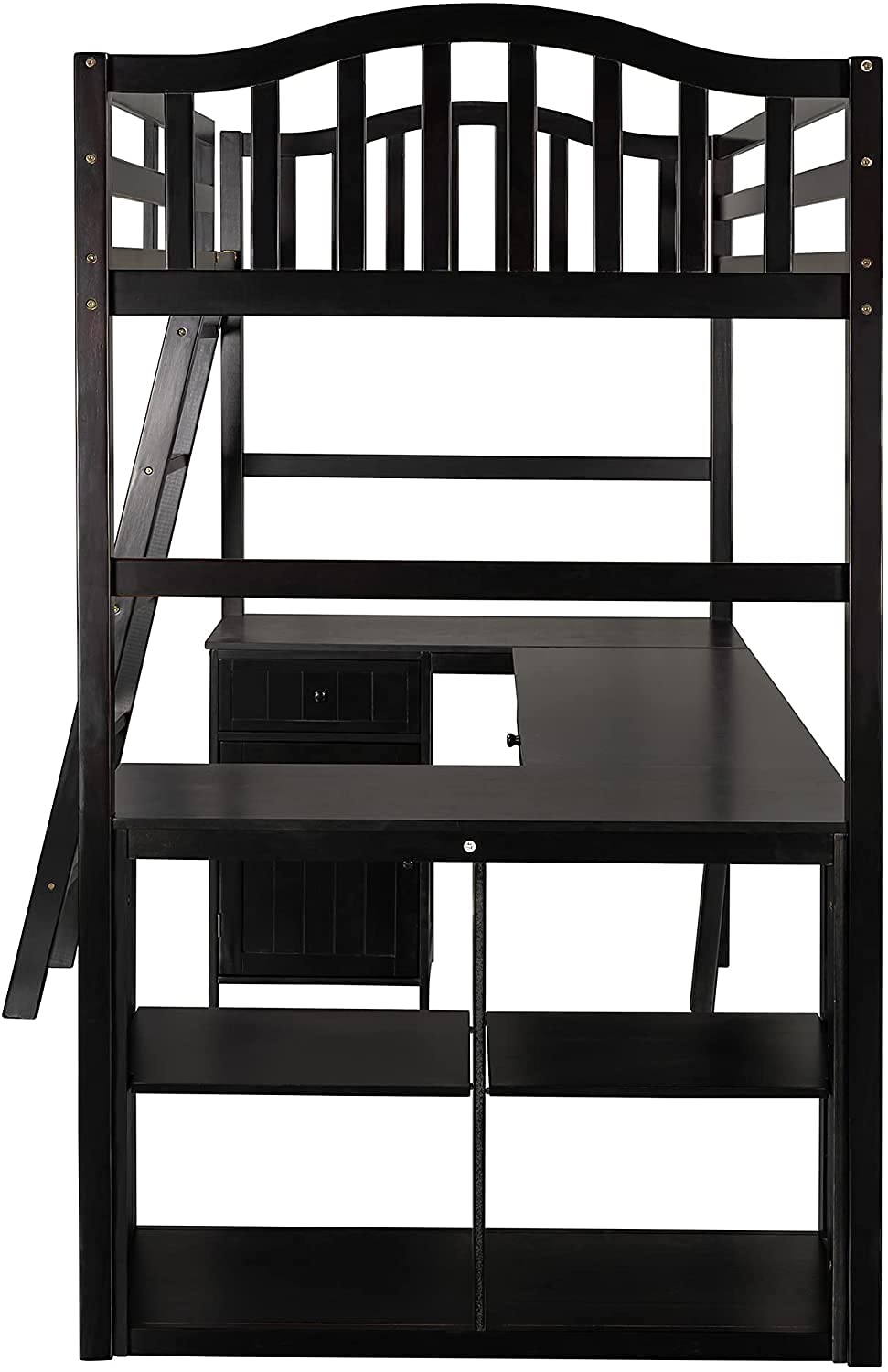 **Space-Saving Loft Bed with Desk & Storage - Twin Size Wooden Loft Bed with Drawers, Cabinet & Shelves - Kids Study & Sleep Solution (Espresso Finish, No Box Spring Needed) - Perfect for Small Bedrooms, Dorms & Apartments**