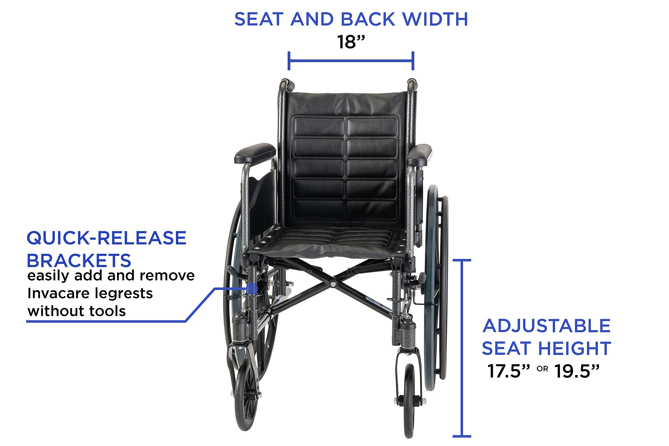 Invacare Tracer EX2 Folding Wheelchair for Adults - 18 Inch Seat with Adjustable Legrests & Full Arms - Lightweight Mobility Aid for Indoor/Outdoor Use