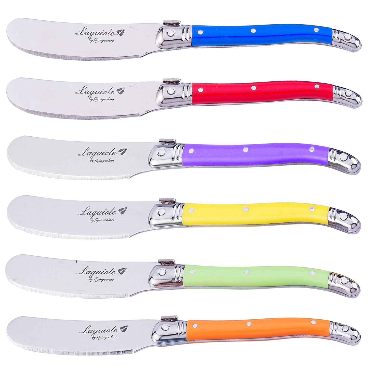 Premium Laguiole Cheese Knife Set - 6-Piece Stainless Steel Butter Spreaders with Colorful Handles - Perfect for Cheese Boards, Charcuterie, and Gourmet Entertaining