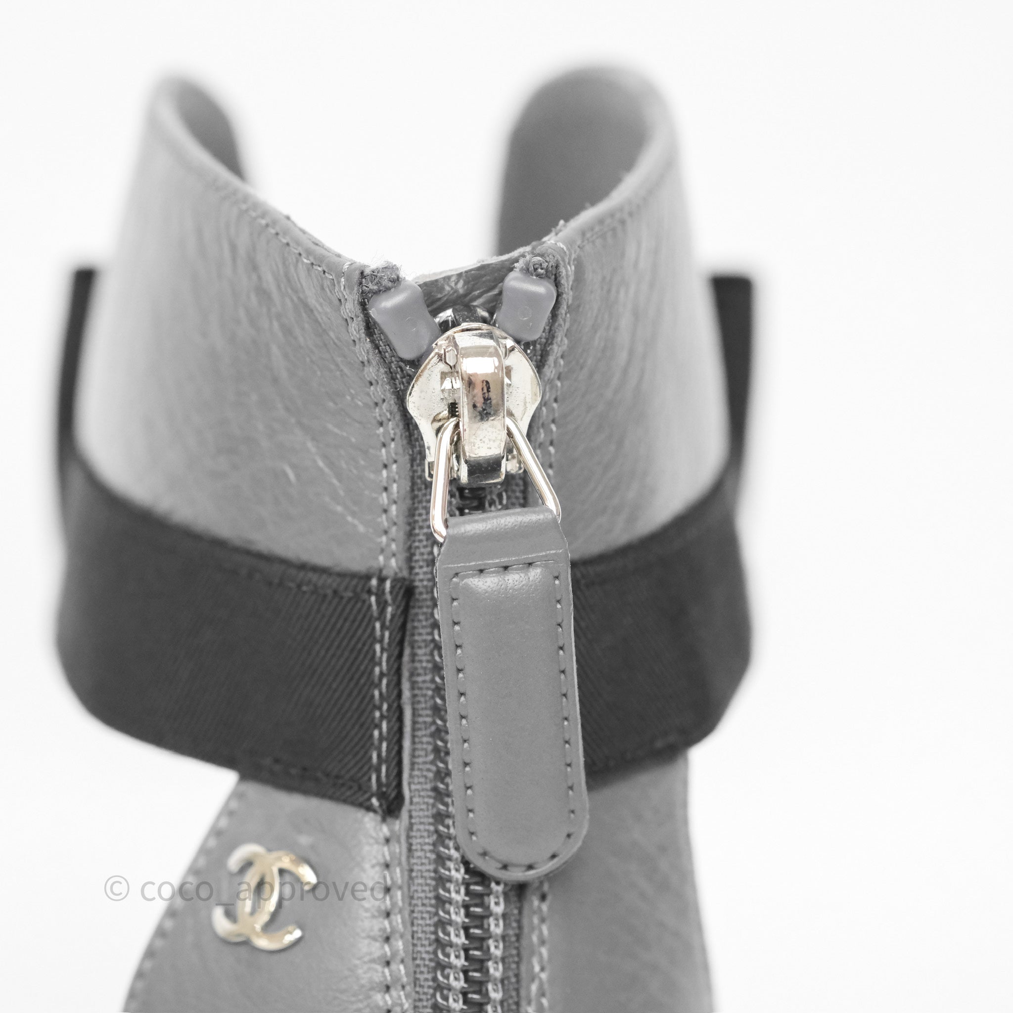 Chanel Cap Toe Bow Ankle Strap Sandals - Grey & Black Lambskin Leather - Perfect for Summer Weddings & Evening Events
