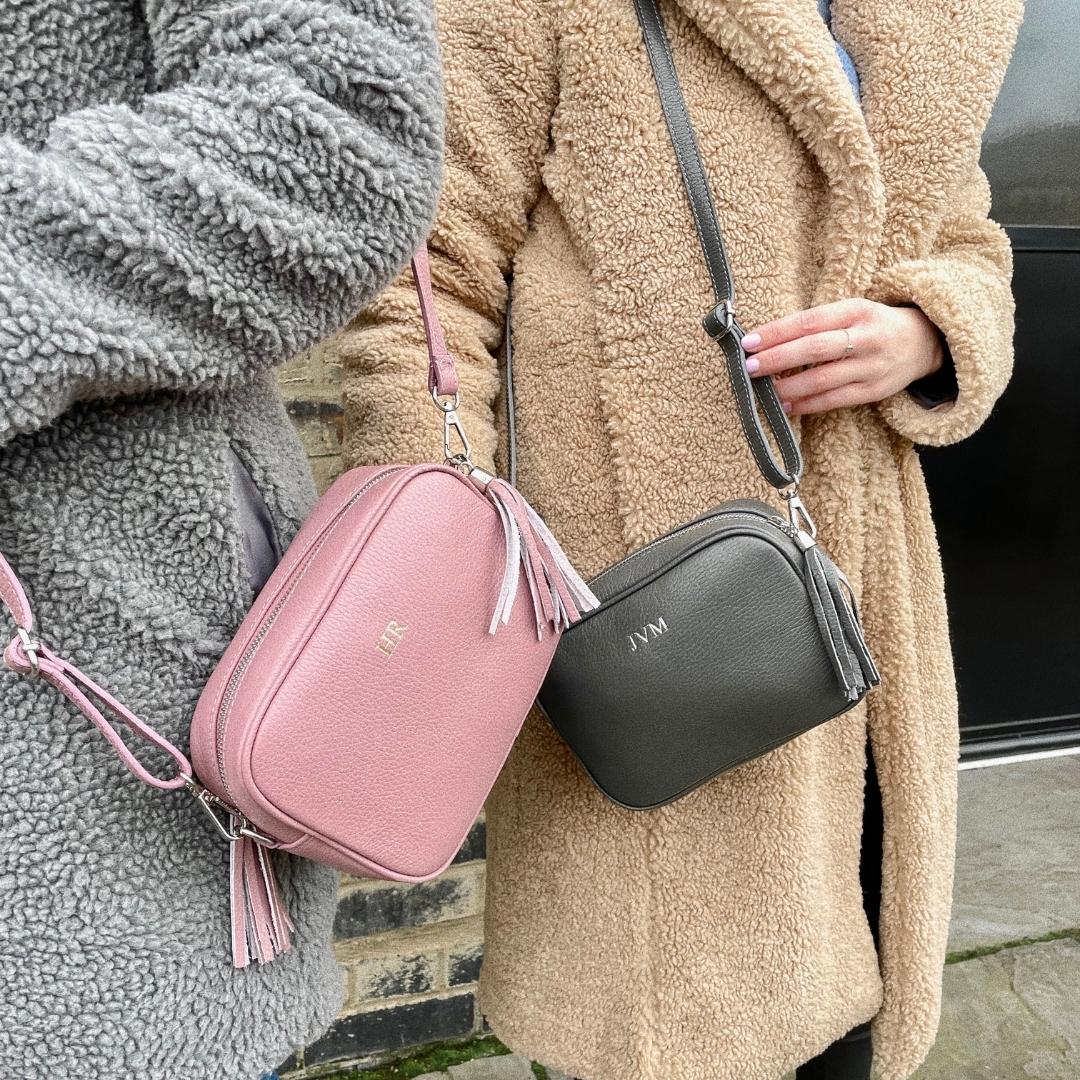 Carnaby Of London Embossed Initial Gold Leather Crossbody Bag for Women - Stylish Designer Handbag for Everyday Use, Work, and Travel