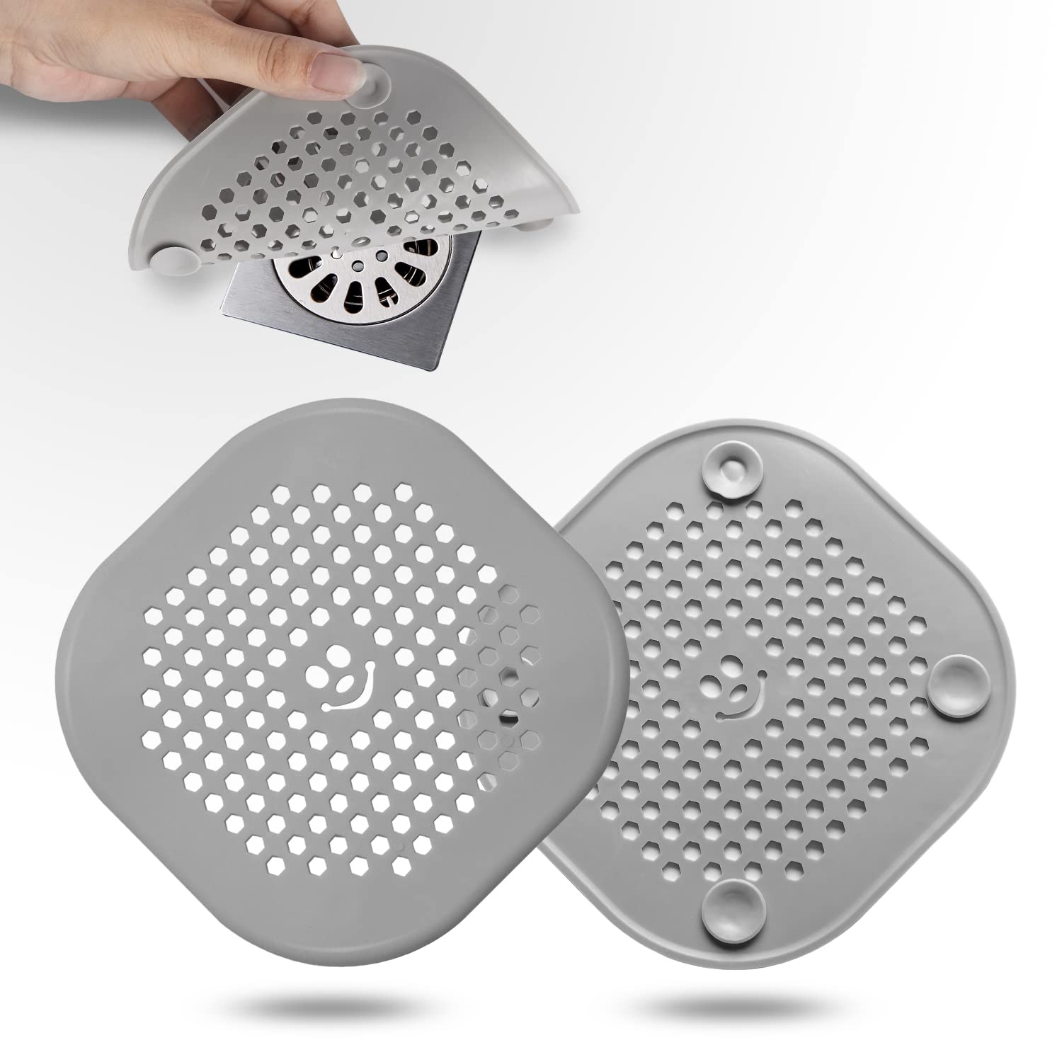 2 Pack Shower Drain Cover Hair Catcher - Deep Grey Bathtub Drain Protector with Fine Mesh for Bathroom, Sink & Tub - Prevents Clogs & Easy Cleaning (Home, RV, Gym Use)