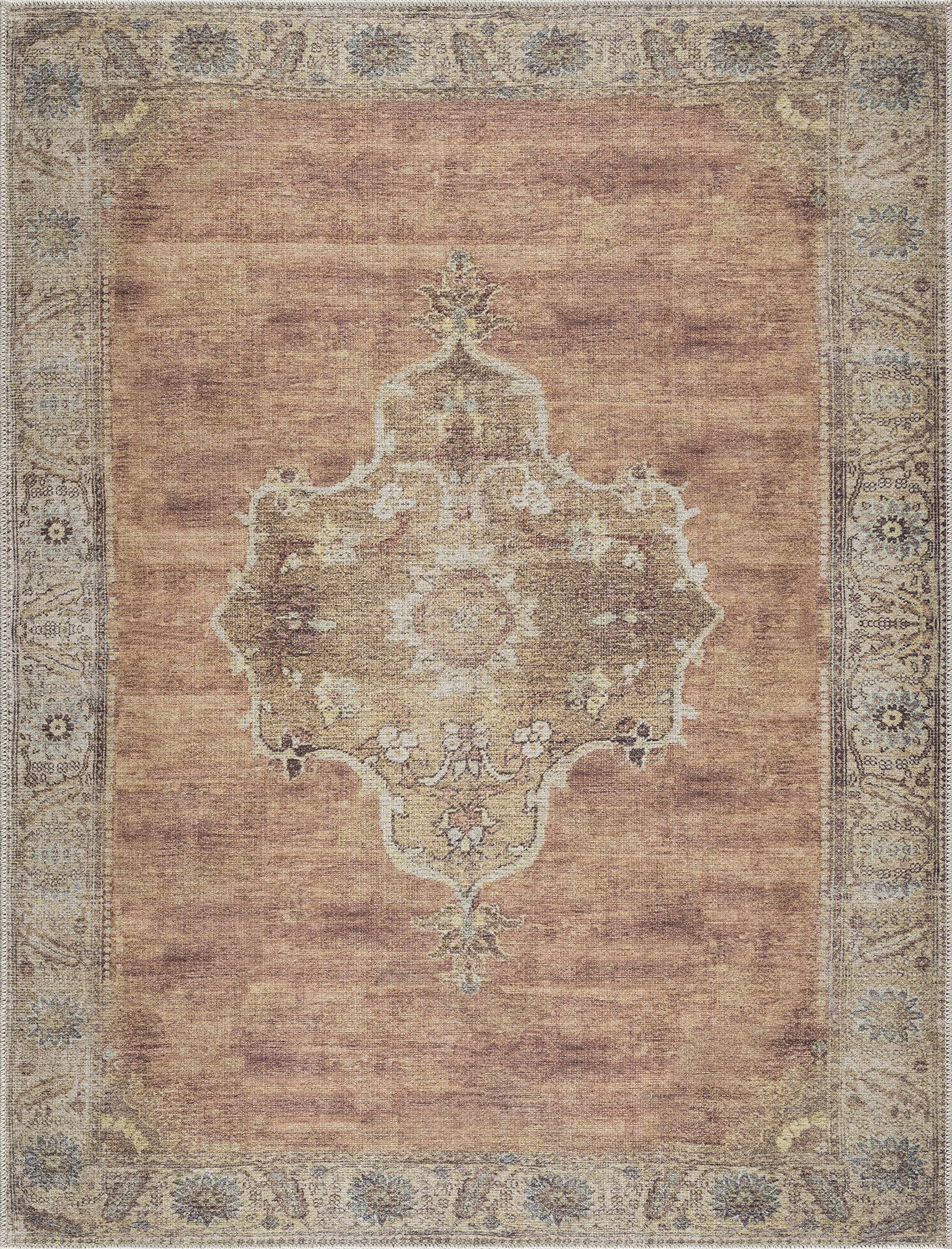 Hauteloom Powhatan Traditional Brown Green Washable Area Rug 7'6