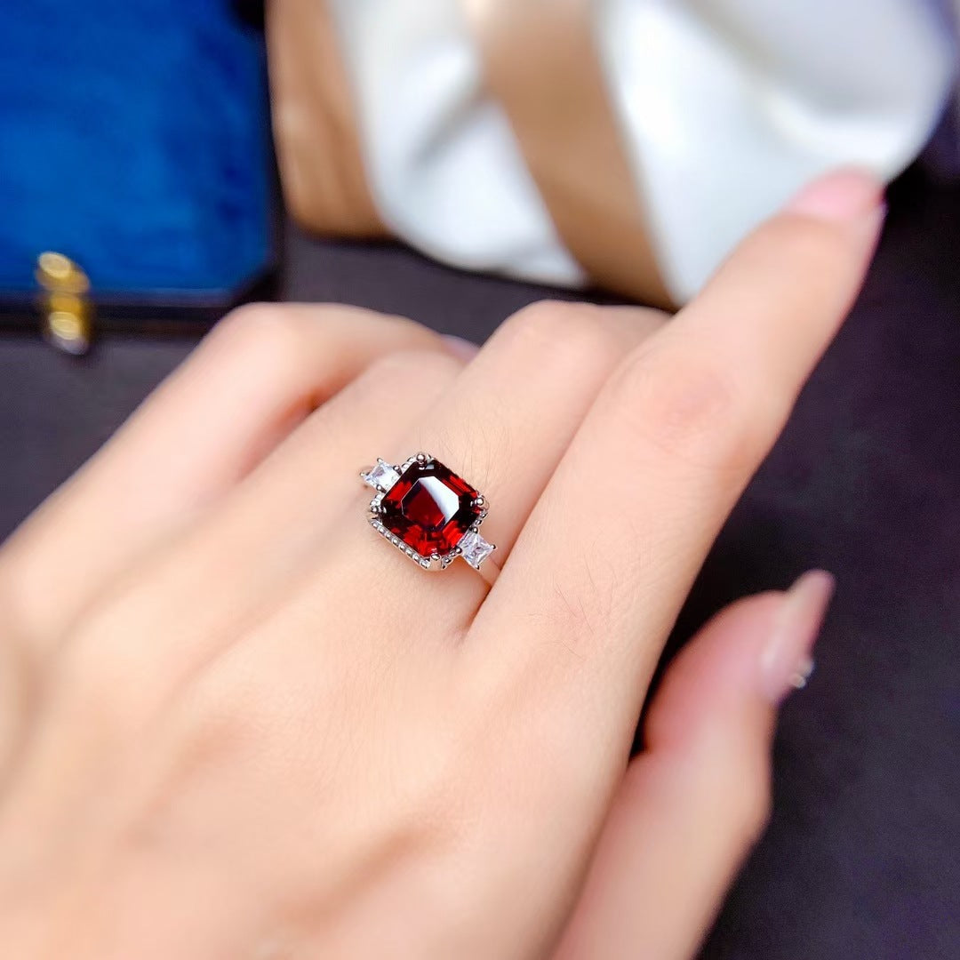 Rhodolite Red Garnet Three Stone Ring | 14K Gold Plated | Elegant Jewelry for Women | Perfect for Weddings, Anniversaries & Special Occasions