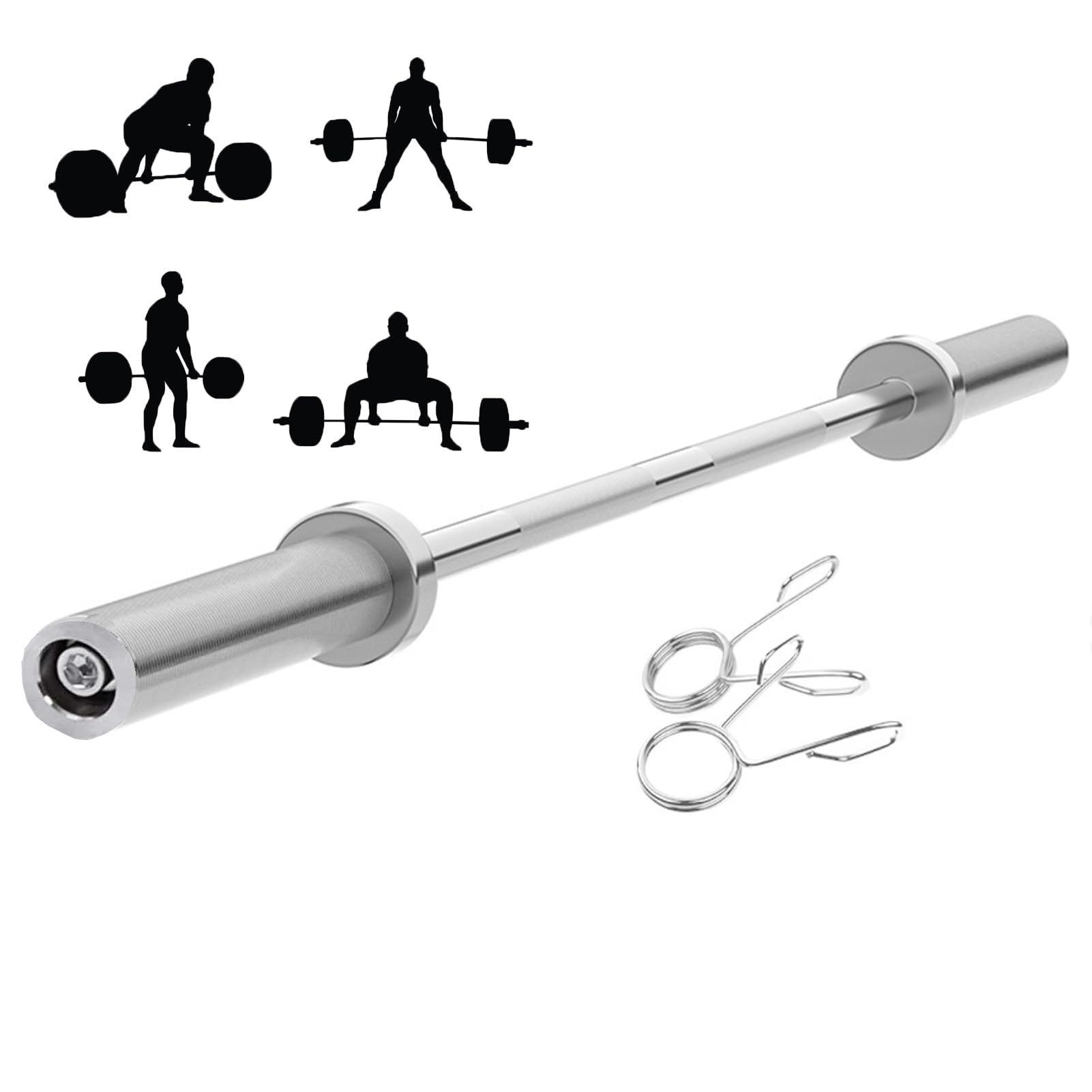 ISXACFF 4ft Solid Steel Barbell Weight Bar - 2 Inch Spring Collars - Strength Training Equipment for Home Gym - Perfect for Deadlifts, Squats & Bench Press Workouts