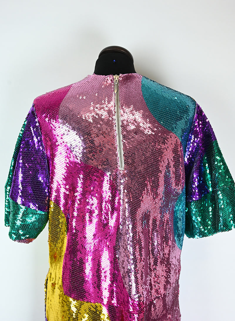 Mira Mikati Multicolor Sequin Long Dress Size 40 - Elegant Evening Gown for Parties, Weddings & Special Occasions