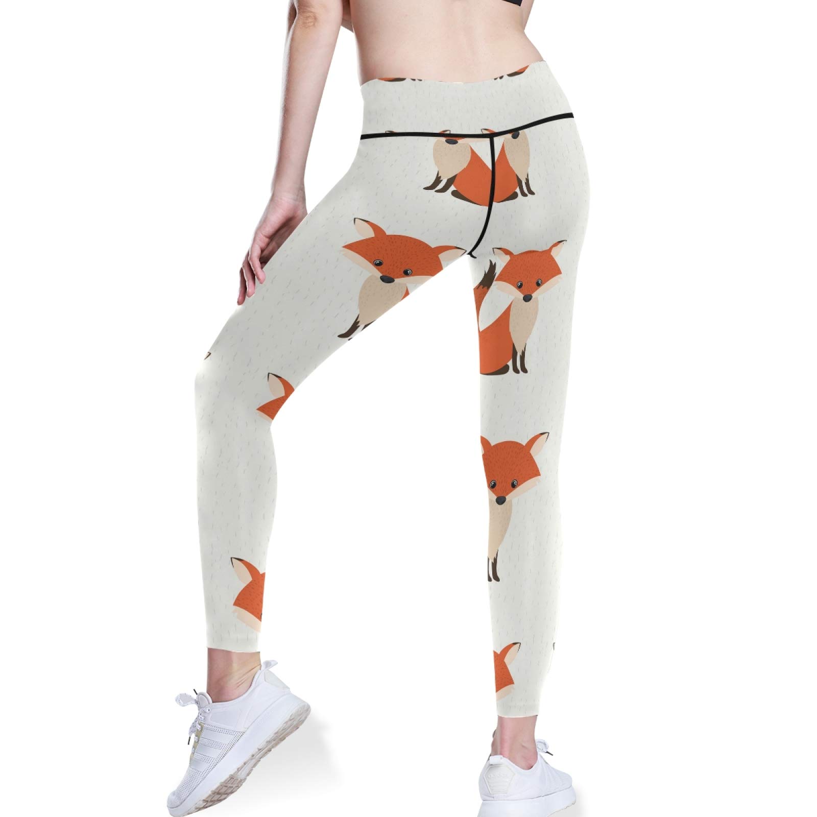 Orange Foxes High Waist Yoga Pants for Women - Tummy Control Workout Leggings with Hidden Pockets - Stretchy Athletic Running Tights (Medium) - Perfect for Yoga, Gym & Casual Wear