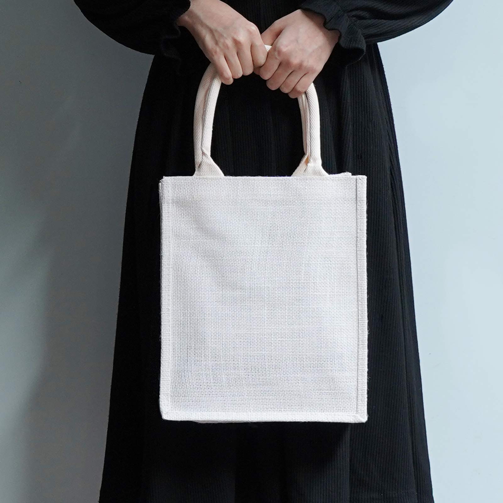 Segarty 6-Pack Small White Burlap Jute Reusable Canvas Tote Bags with Handles - Eco-Friendly Blank Bulk Totes for Bridesmaid Wedding Favors, Women's Grocery Shopping, Bachelorette Party & Beach Trips - Perfect for Farmers Markets, Picnics and Everyday Use