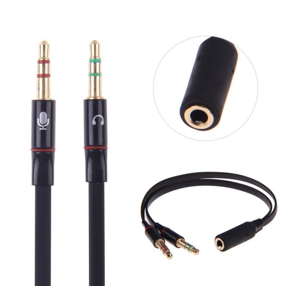 Premium 3.5mm Headphone Splitter - 2 Male to 1 Female Gold Plated Audio Y Adapter for Computer, Smartphone, PC - Ideal for Gaming, Music Sharing & Conference Calls (Black, 1 Pack)