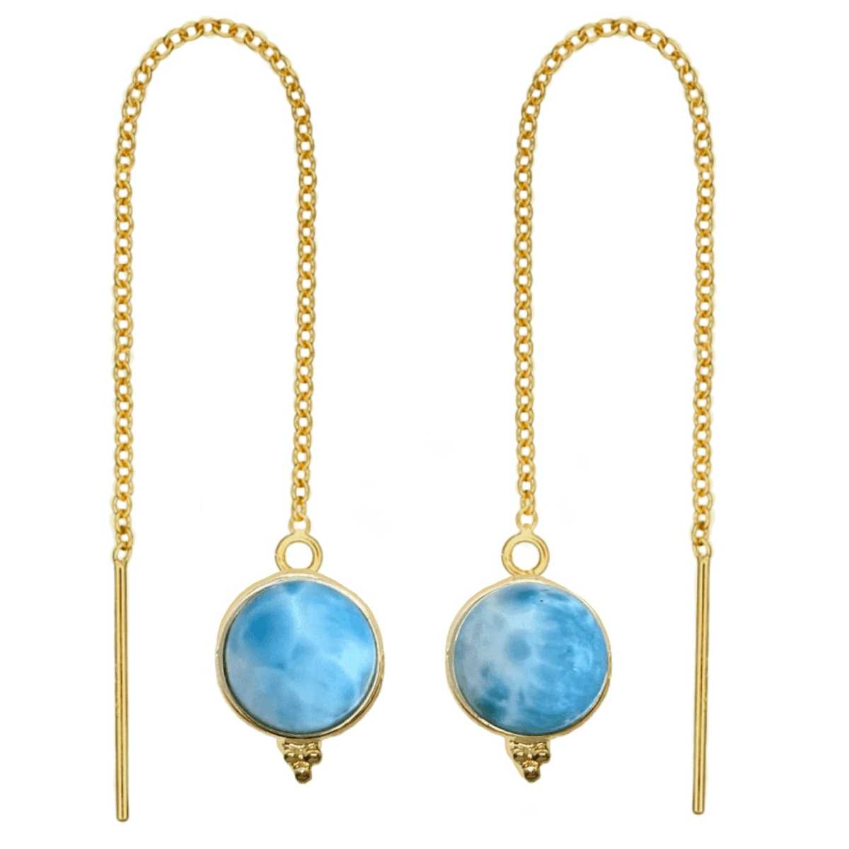 Laihas Free Spirit Gold Larimar Threader Earrings – Elegant Boho Jewelry for Women | Perfect for Beach Parties, Date Nights & Special Occasions