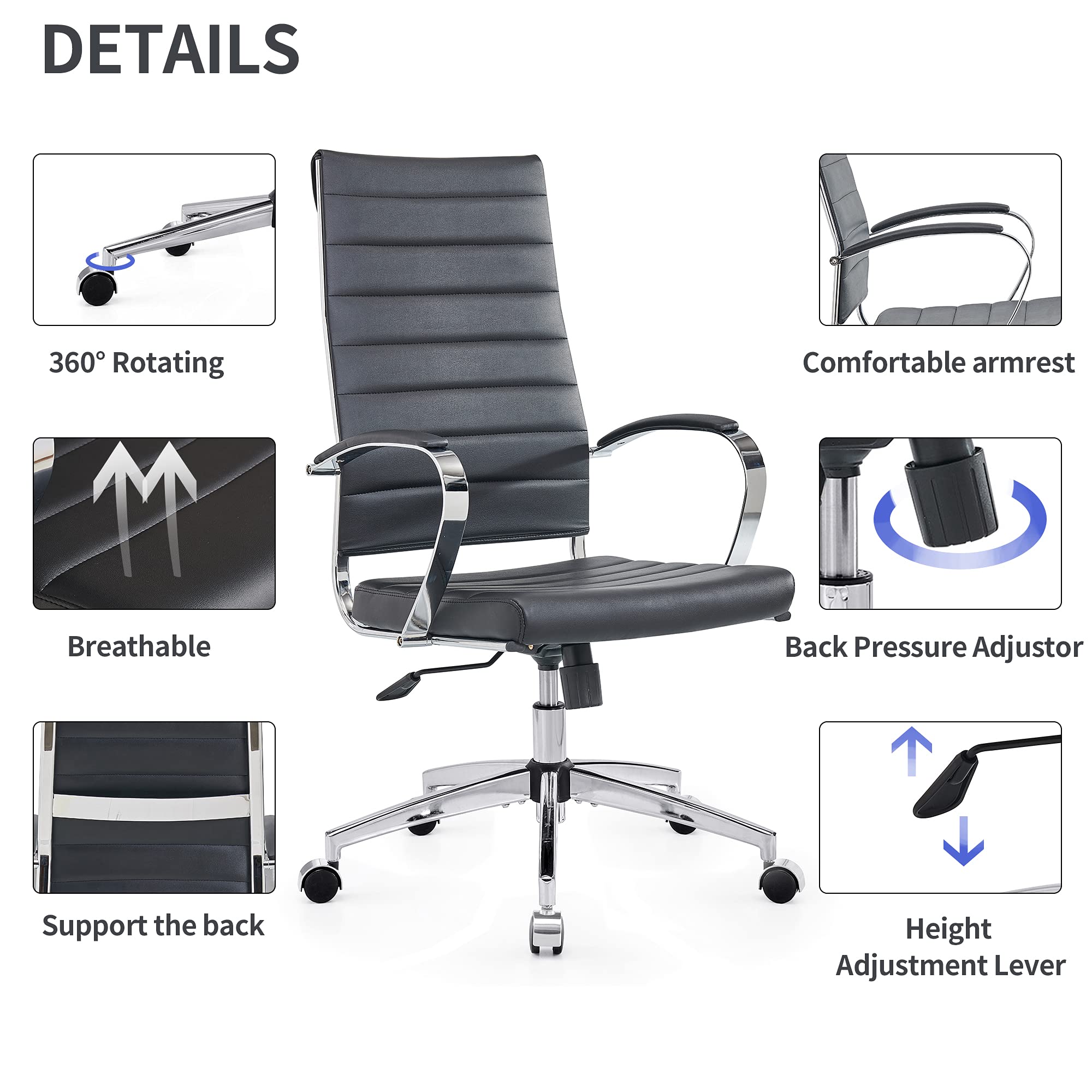 Premium Big & Tall Executive Office Chair - High Back Ergonomic Leather Desk Chair with Wheels & Adjustable Arms - Heavy Duty Swivel Rolling Chair for Conference Rooms & Home Offices (Black) - Perfect for Long Work Hours & Professional Meetings