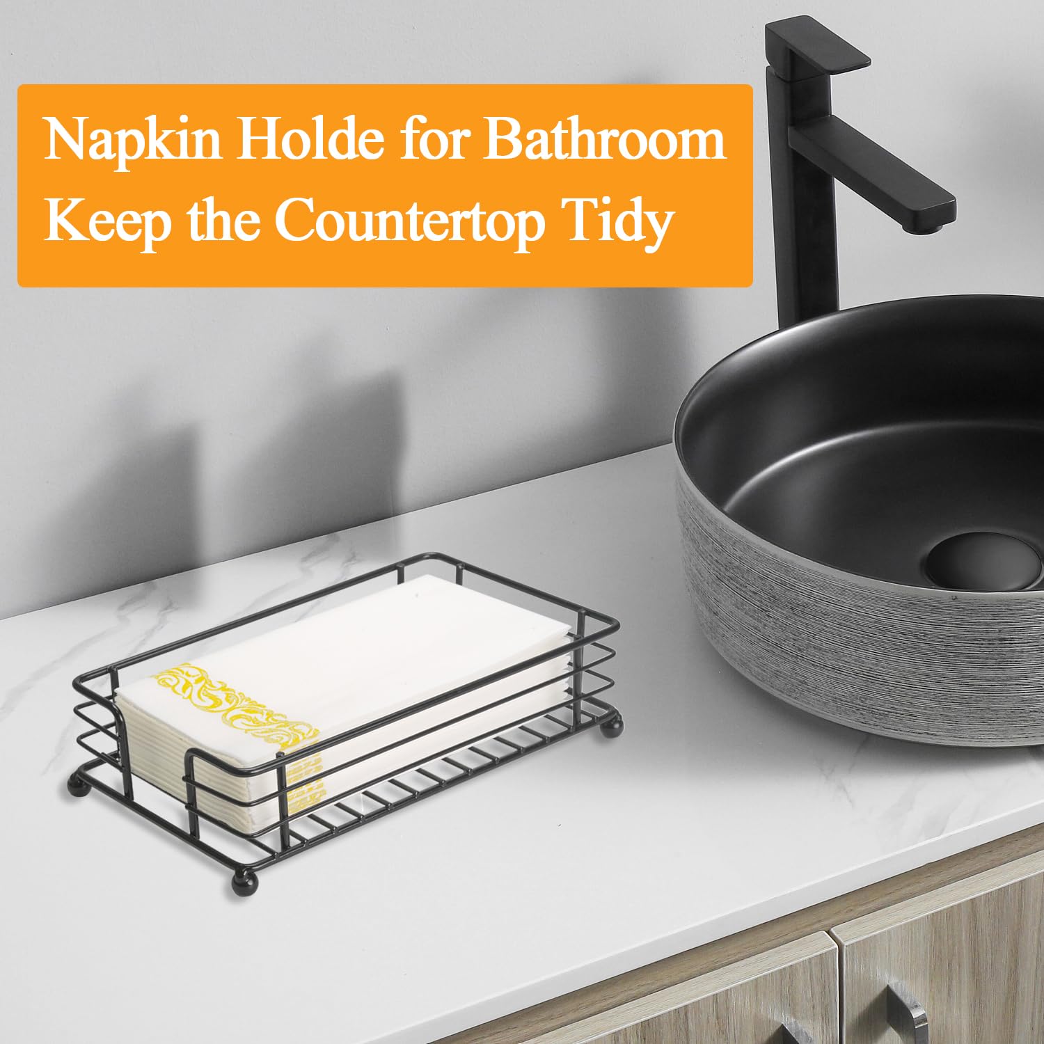 Modern Iron Paper Towel Holder - Guest Towel & Napkin Dispenser for Bathroom, Kitchen, Hotel & Dining Table - Black | Space-Saving Hand Towel Tray for Disposable Towels & Napkins - Perfect for Home, Office & Commercial Use