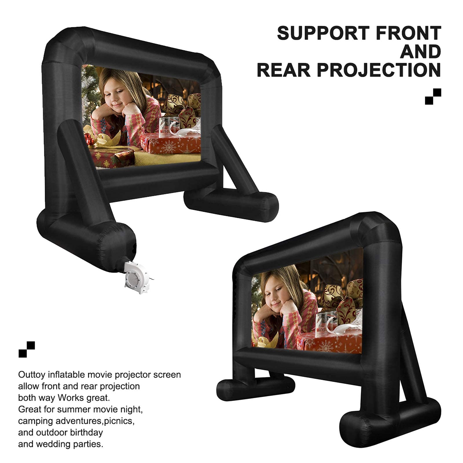 OUTTOY 16FT Inflatable Projection Screen with Quiet Fan & Storage Bag - Portable Outdoor Movie Screen for Backyard, Parties, Camping, and Events - Easy Setup & Durable Design for Home Theater & Entertainment